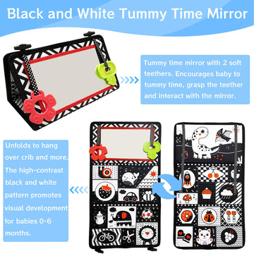 Tummy Time Mirror Newborn Toys: Black And White Infant Tummy Time Toys 0-3 0-6 6-12 Months Babies High Contrast Baby Toy With Ba