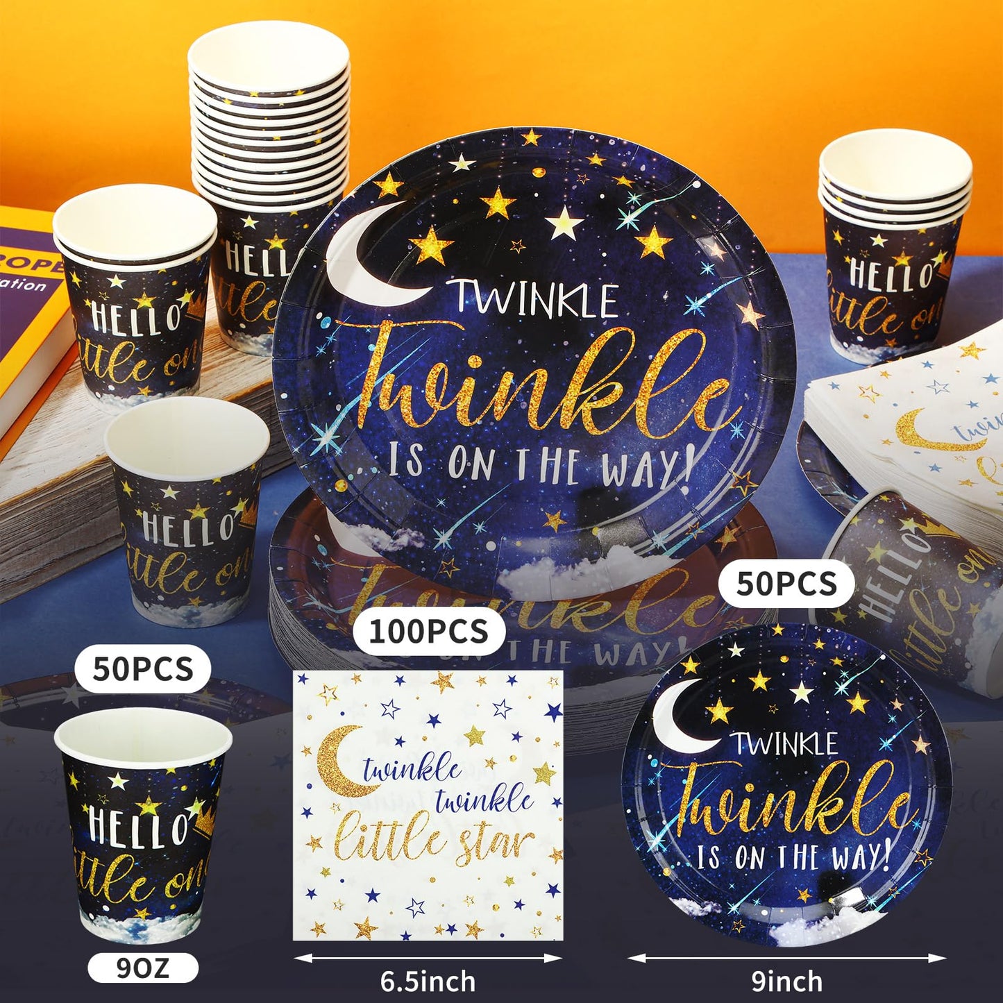 200 Pcs Twinkle Twinkle Little Star Baby Shower Paper Plates Napkins Cups Baby Shower Party Supplies Tableware Set Navy Blue Dis