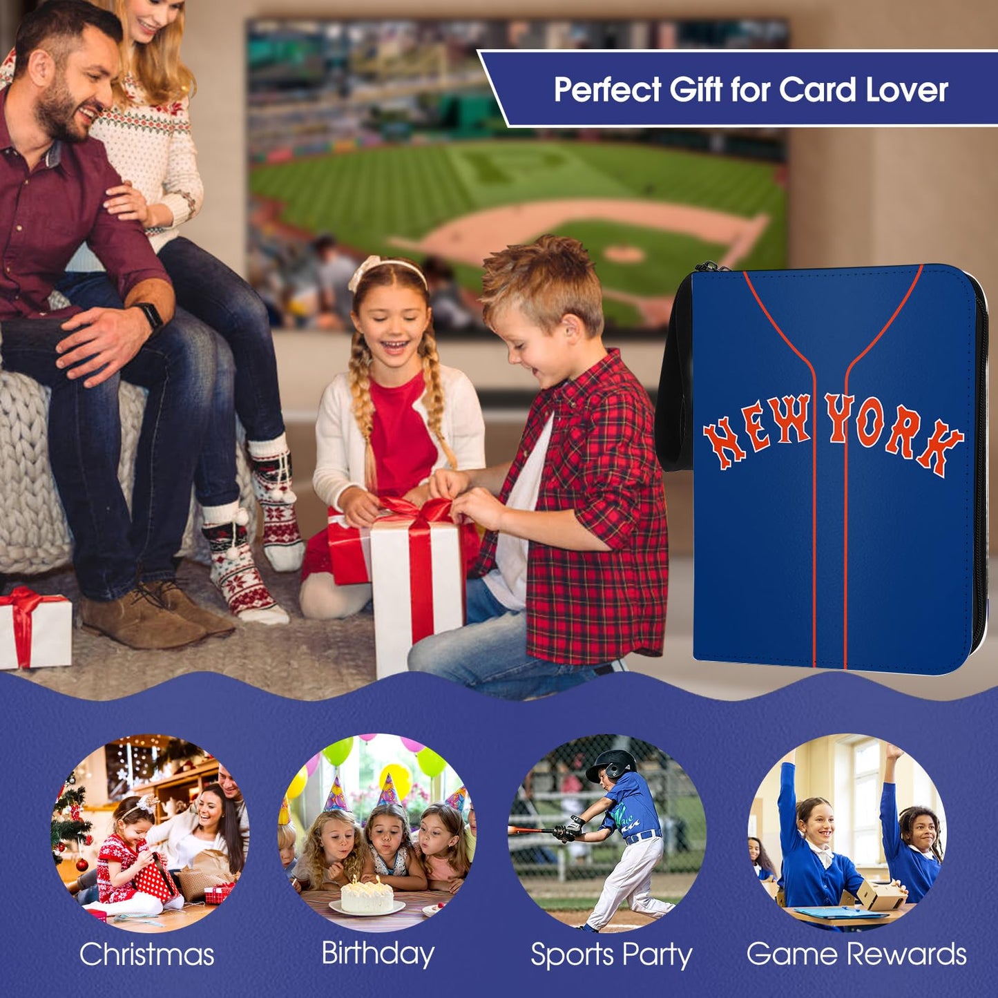 KivolFun Baseball Card Binder 900 Pocket - New York Blue Trading Card Holder, 3 Ring Storage Album for Collectors