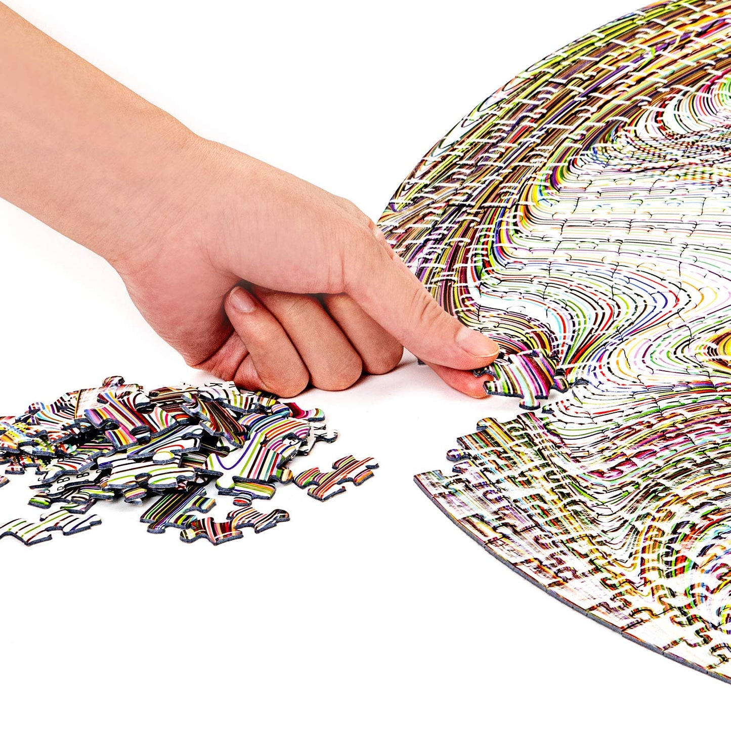 Bgraamiens Puzzle-Flowing Rainbow Lines-1000 Pieces Round Puzzle Color Challenge Jigsaw Puzzles For Adults And Kids