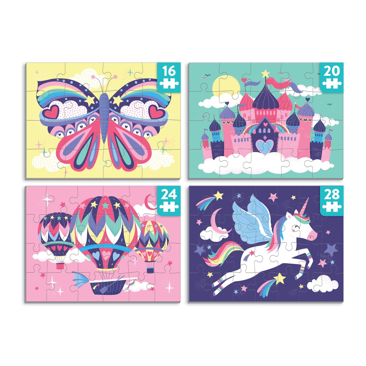 Mudpuppy Unicorn Magic Level Up! Puzzle Set From Mudpuppy, Includes 4 Jigsaw Puzzles With 16 – 28 Pieces, Features Enchanting And Magical Unicorns, Perfect For Ages 3+
