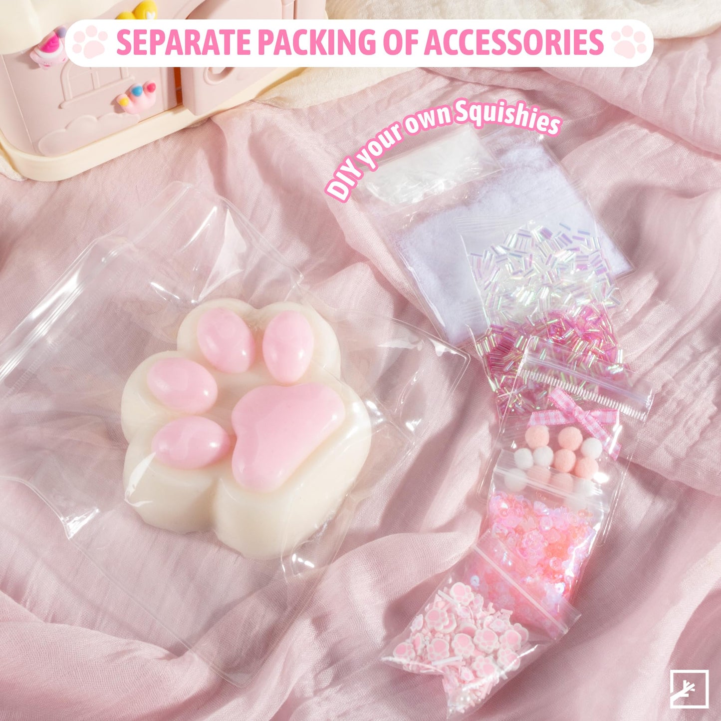 ZIFTY 4.7 Inch Large Paw Squishy Toys Big Furry Cat Paw Taba Squishy Squeeze Toys Stress Relieving Fidget Toy Sensory Toys for mature-themeds with DIY Accessories (Pink)