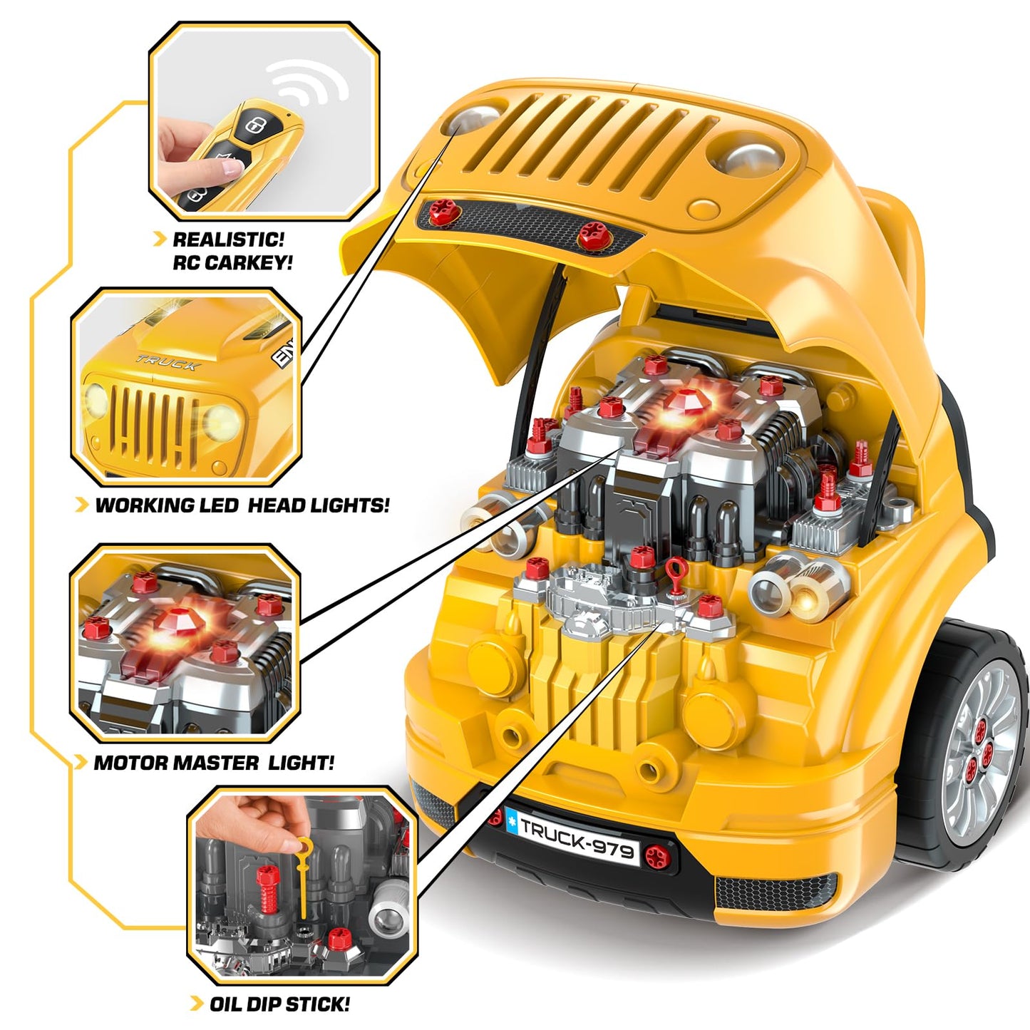 Toys for 3 4 5 6 7 8 years Old Boys, Large Truck Engine , Mechanic Repair Set for Kids, Big Truck Builder Kit, Take Apart Motor