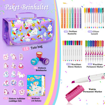 weirtoya 56 PCS Washable Scented Markers Set, Glitter Pencil Case, Purple, Arts and Crafts for Kids 4-8 Years Old, Model WAY23/06