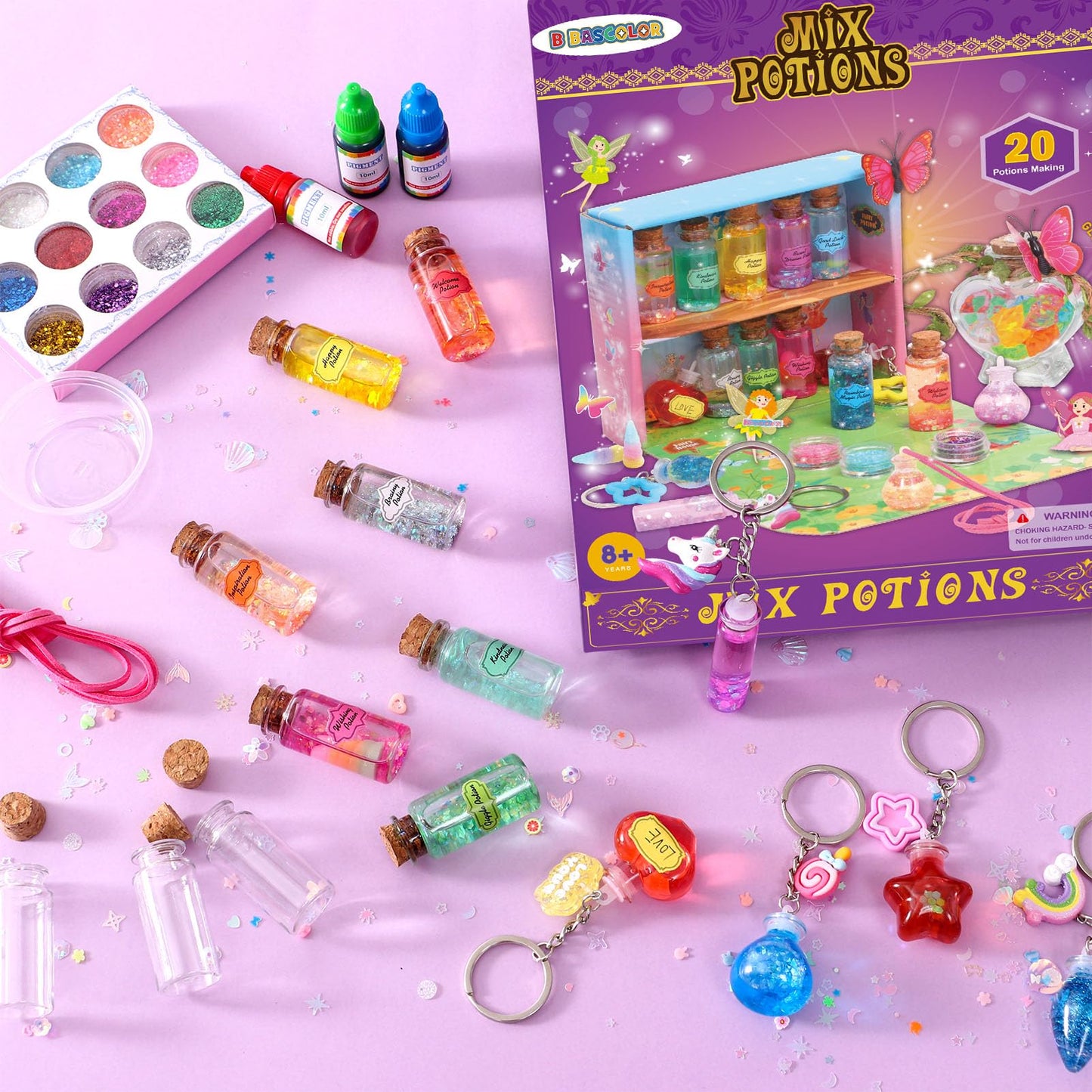 B Bascolor Fairy Themed Mixed Potion Craft Kit For Kids Girls - Potions Making Art Craft Diy Mixes Kit 21Pcs Potion Bottles, Cre