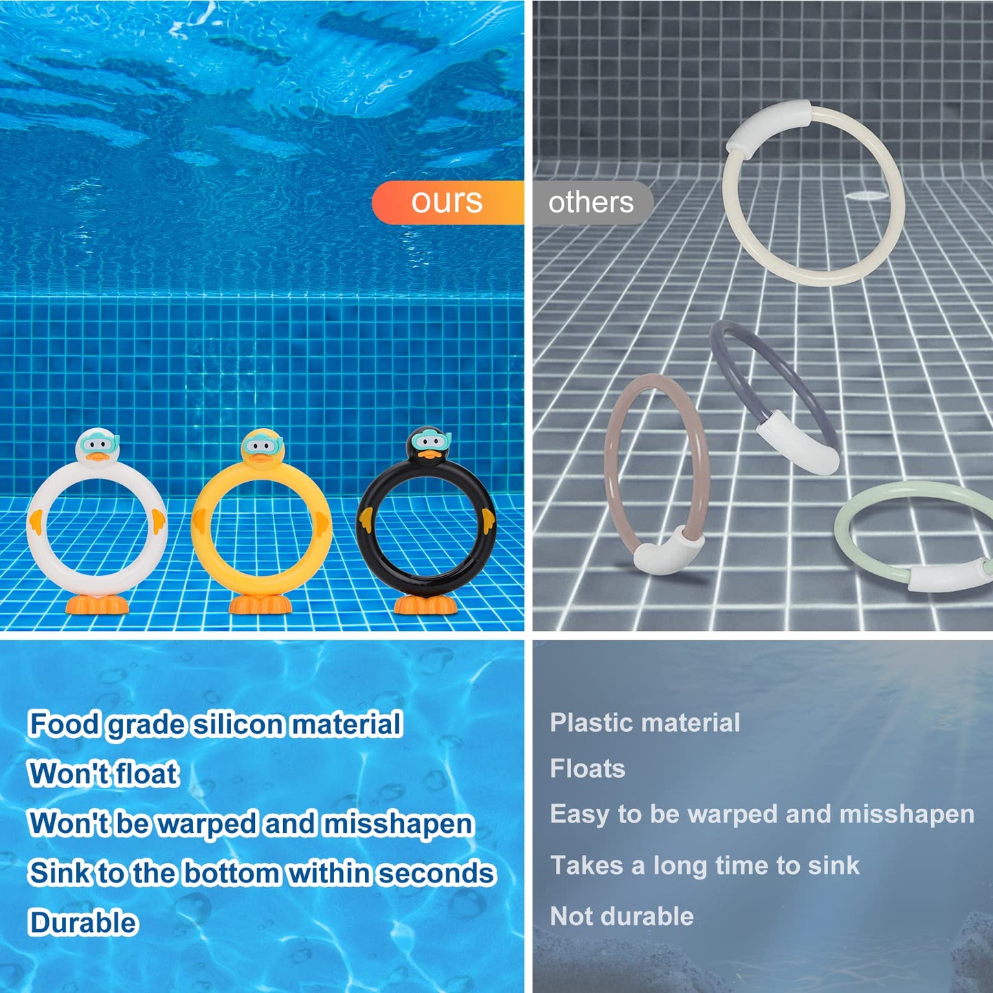 Sasbsc Diving Rings Pool Diving Toys For Kids Ages 4-8 Swimming Pool Toys For Kids Ages 8-12 Summer Outdoor Water Toys For Kids Adults Underwater Pool Dive/Swim Training Toy …