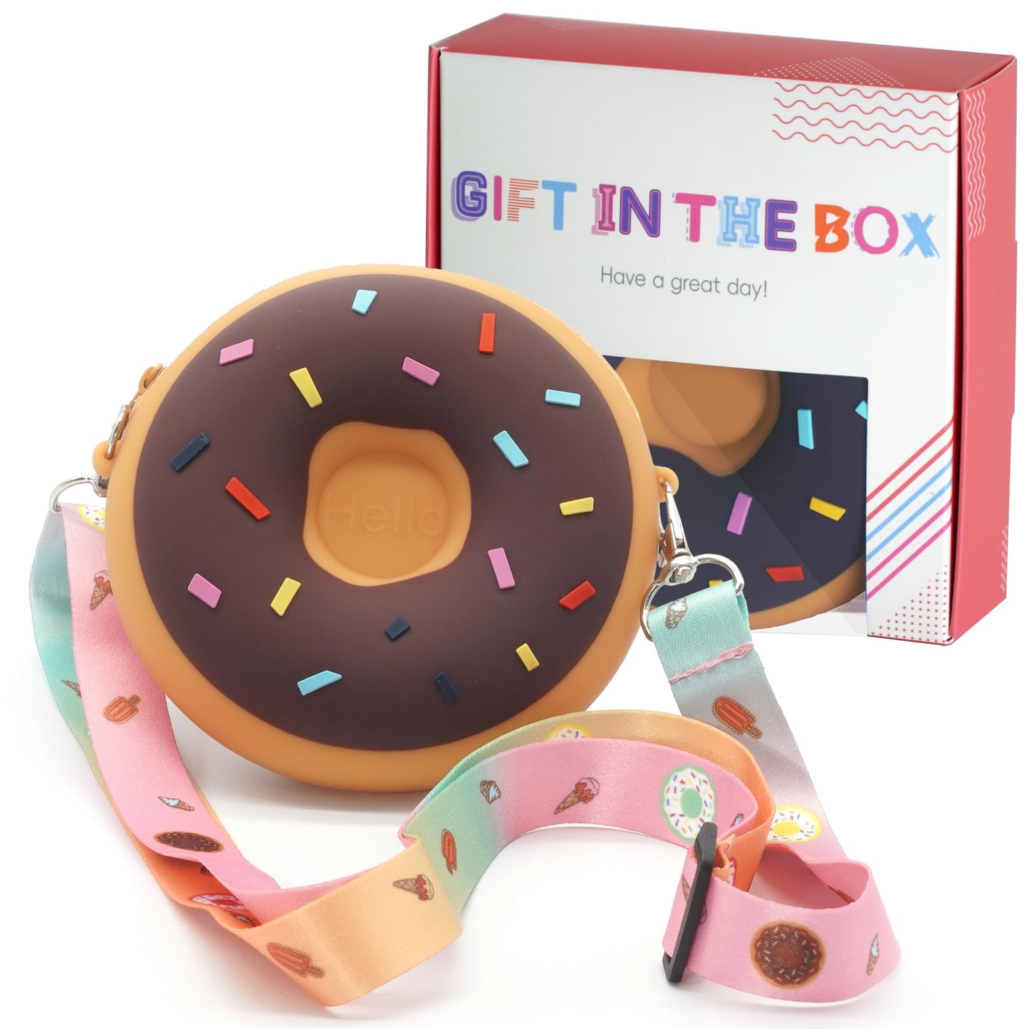 CONTRACONTACT Donut Girl Purse Party Set of 4, Kids Toys Crossbody Gift Sets in Four Colors for Girls Age 3+, Doughnut Toy Bags
