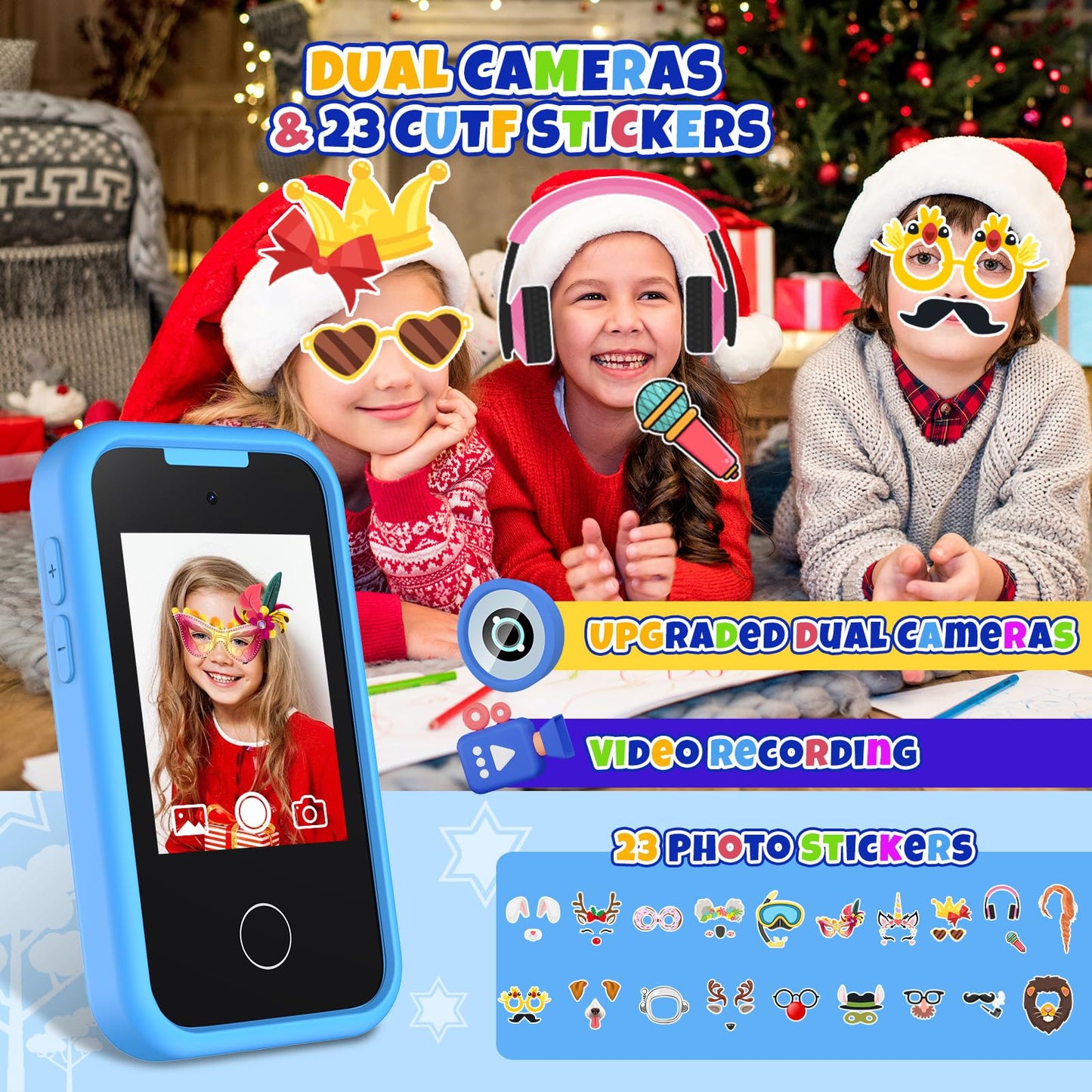 Nikuku Kids Phone for Boys, Kids Smart Phone Dinosaur Toy Christmas Birthday Gifts for Boys 3-8 Years Old, Cell Play Phones for