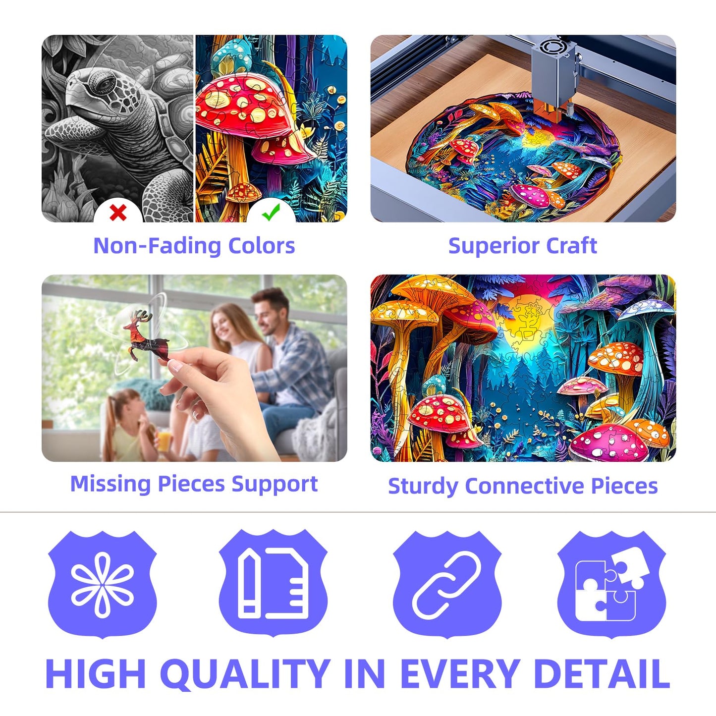 Wooden Puzzles For Adults -Mushroom Puzzle, Flat Puzzle With 3D Visual Effect, Unique Shape Wooden Jigsaw Puzzles, Paper Sculptu