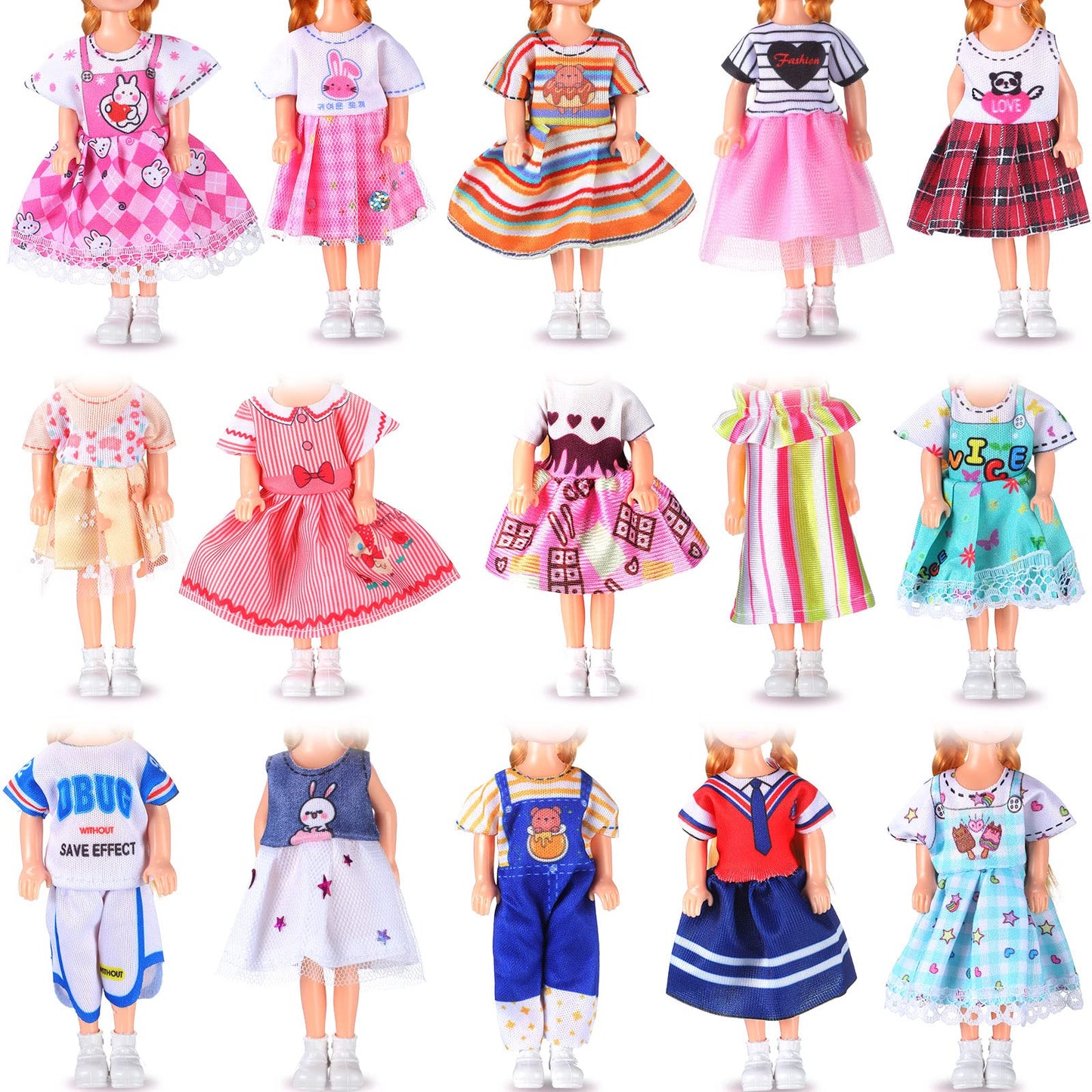 16 Pcs Girl Doll Clothes Lovely Outfits Mini Doll Clothes 6 Inch Dolls Accessories For Kids Birthday Outfit (Cute Girls)