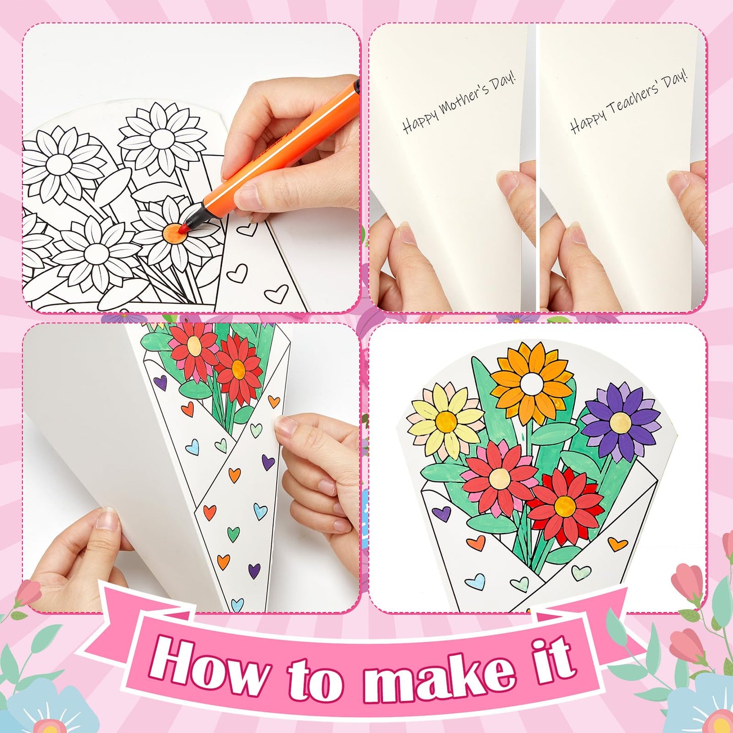 Moinchore 48 Pcs Fall Christmas Crafts Bouquet Color Your Own Paper Bouquet Coloring DIY Crafts Happy Teachers Mom Grandparent G