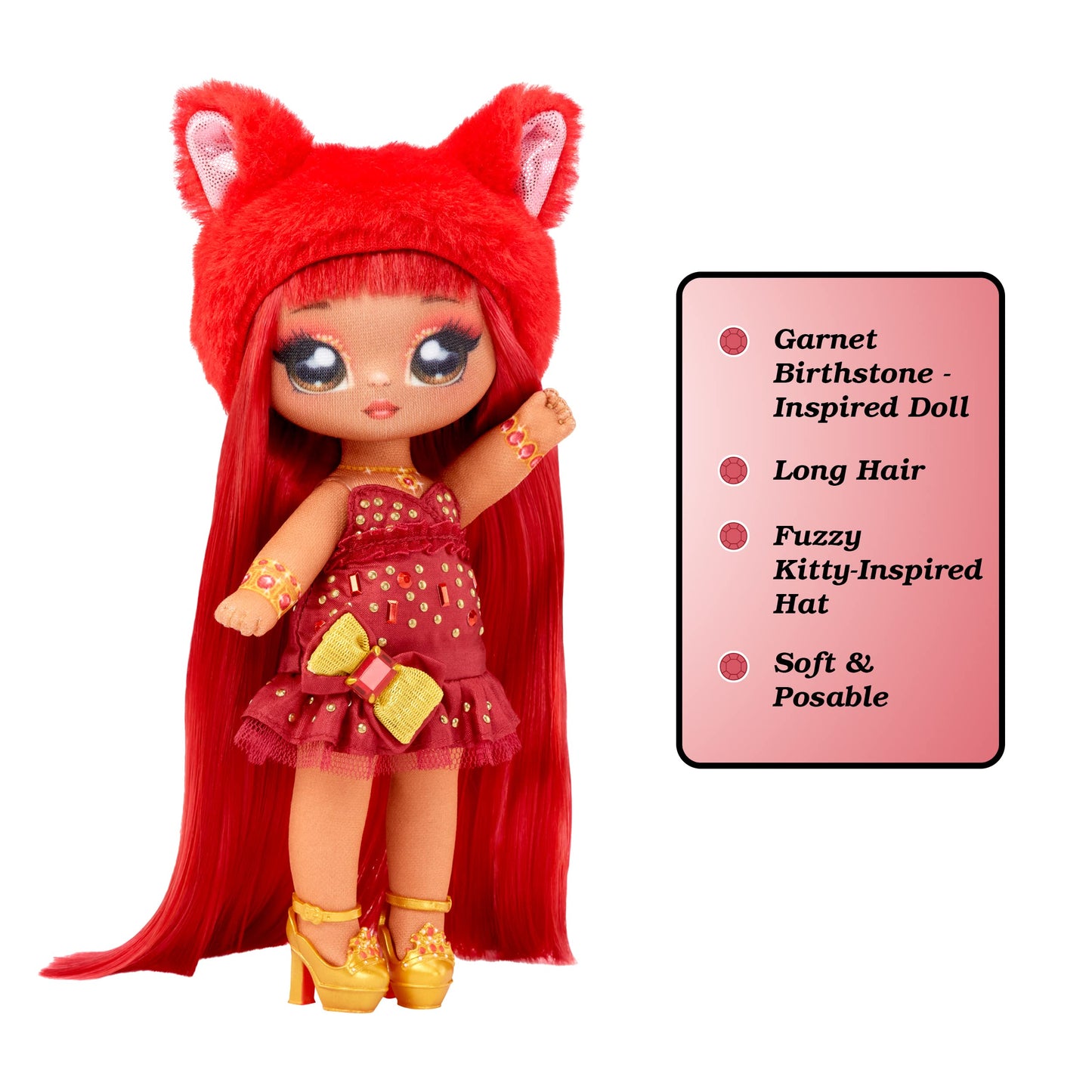 Na! Na! Na! Surprise Sweetest Gems Ruby Frost 7.5 Fashion Doll, Garnet Birthstone-Inspired, Red Hair, Taffeta Dress, Poseable Toy for Ages