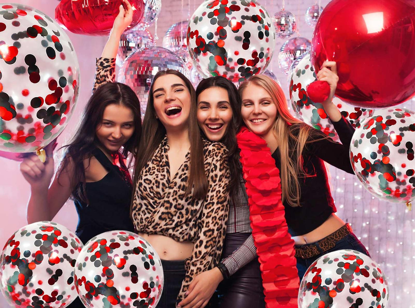 50Pcs Black Red Foil Confetti Balloons,12 Inch Latex Balloon With Black Red Confetti Inside For Birthday Family Party Graduation Decorations