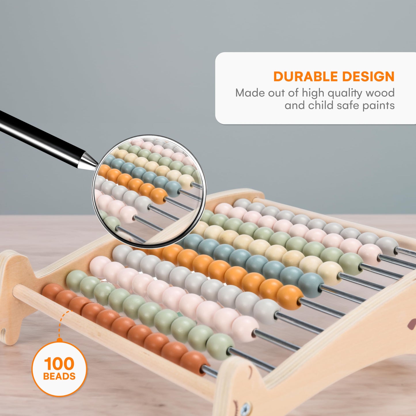Abacus For Kids - Math Counting Toy Made Of Wooden Beads And Rack - Children'S Wood Number Counters For Teaching Addition, Subtr