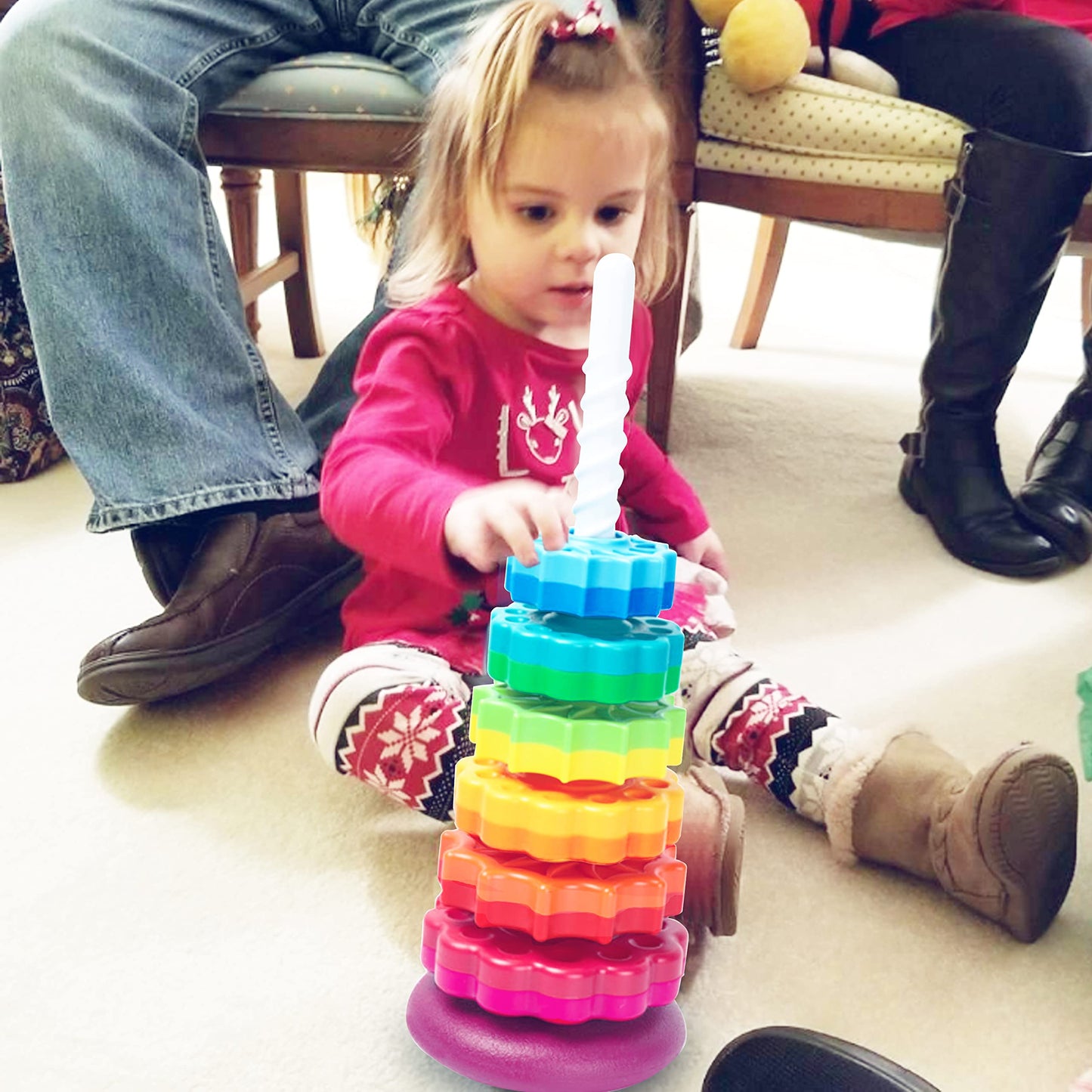 CAPT.GOOSE Baby Spinning Toy - Rainbow Stacking Toy for Toddlers, Educational Learning, Focus & Dexterity, Small, Multiple Colors
