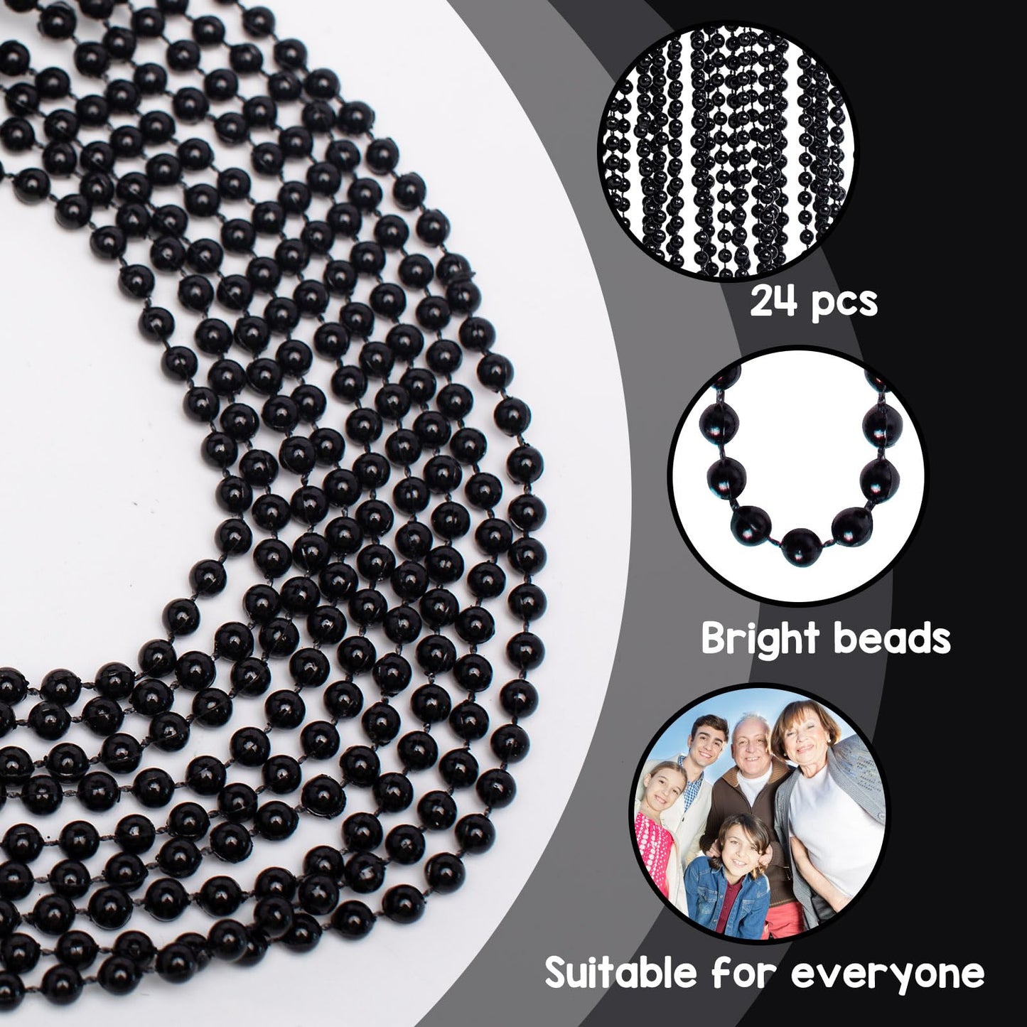 Artlunar 24 PCS Bead Necklace, Halloween Black Bead Necklaces Stuff, 33'' Halloween Round Beaded, Festival Parade Throw Accessor