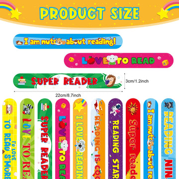Frienda 60 Pcs Love to Read Slap Bracelets with Button Pins Reading Bracelets Badges for Classroom Teacher Rewards Prize Sunday