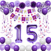 Naninuneno 15Th Birthday Decorations For Girls, Purple 15 Happy Birthday Balloons Supplies Including Purple Happy Birthday Banne