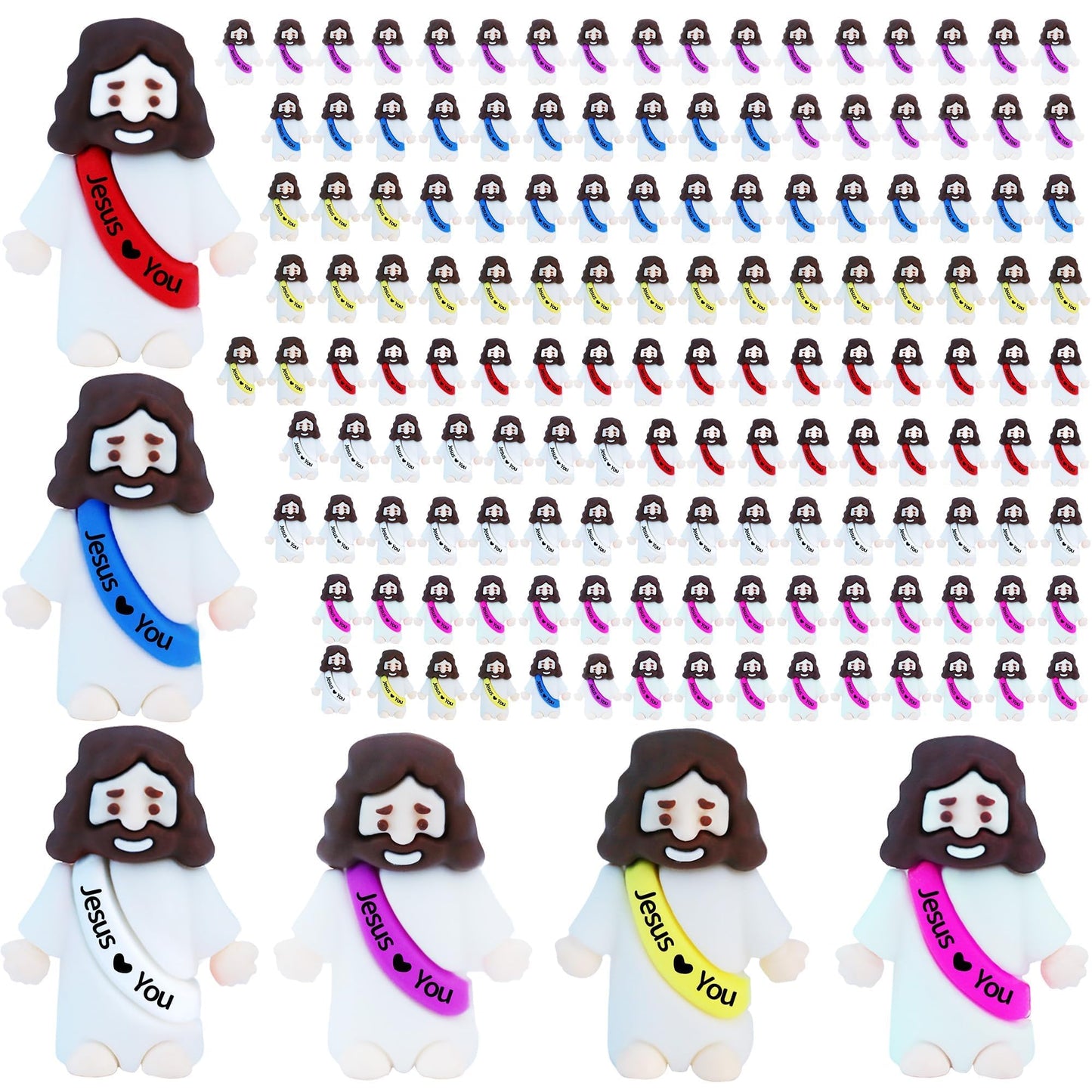 ILHSTY 150 Pcs Little Jesus Figures - Mini Rubber Jesus Toys Jesus Love You for Easter Egg Fillers Egg Hunts Religious Party Fav