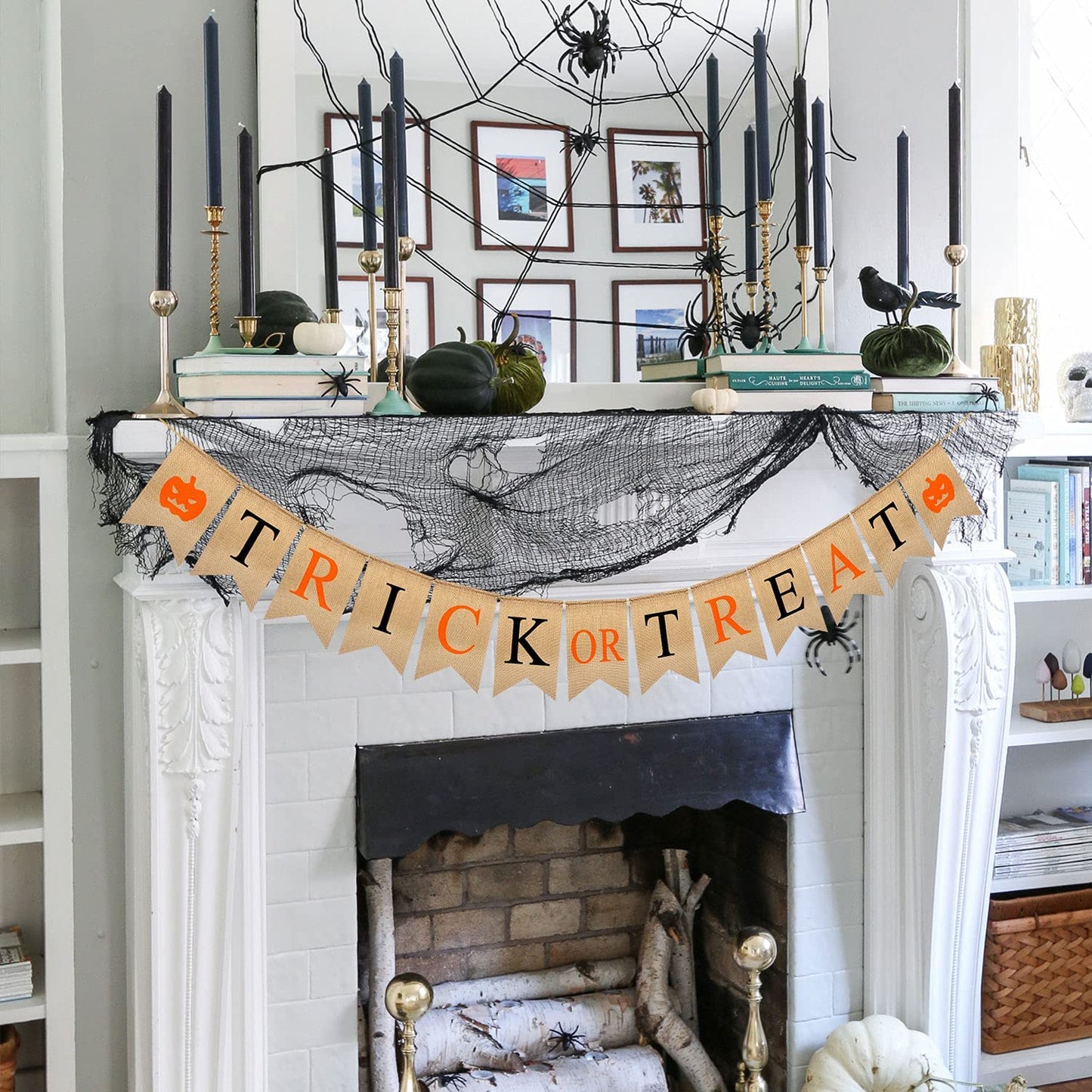 Trick or Treat Halloween Banner, 9.2ft/2.8m Burlap Halloween Bunting Garland with Pumpkin Pattern, Cute and Colorful Halloween D
