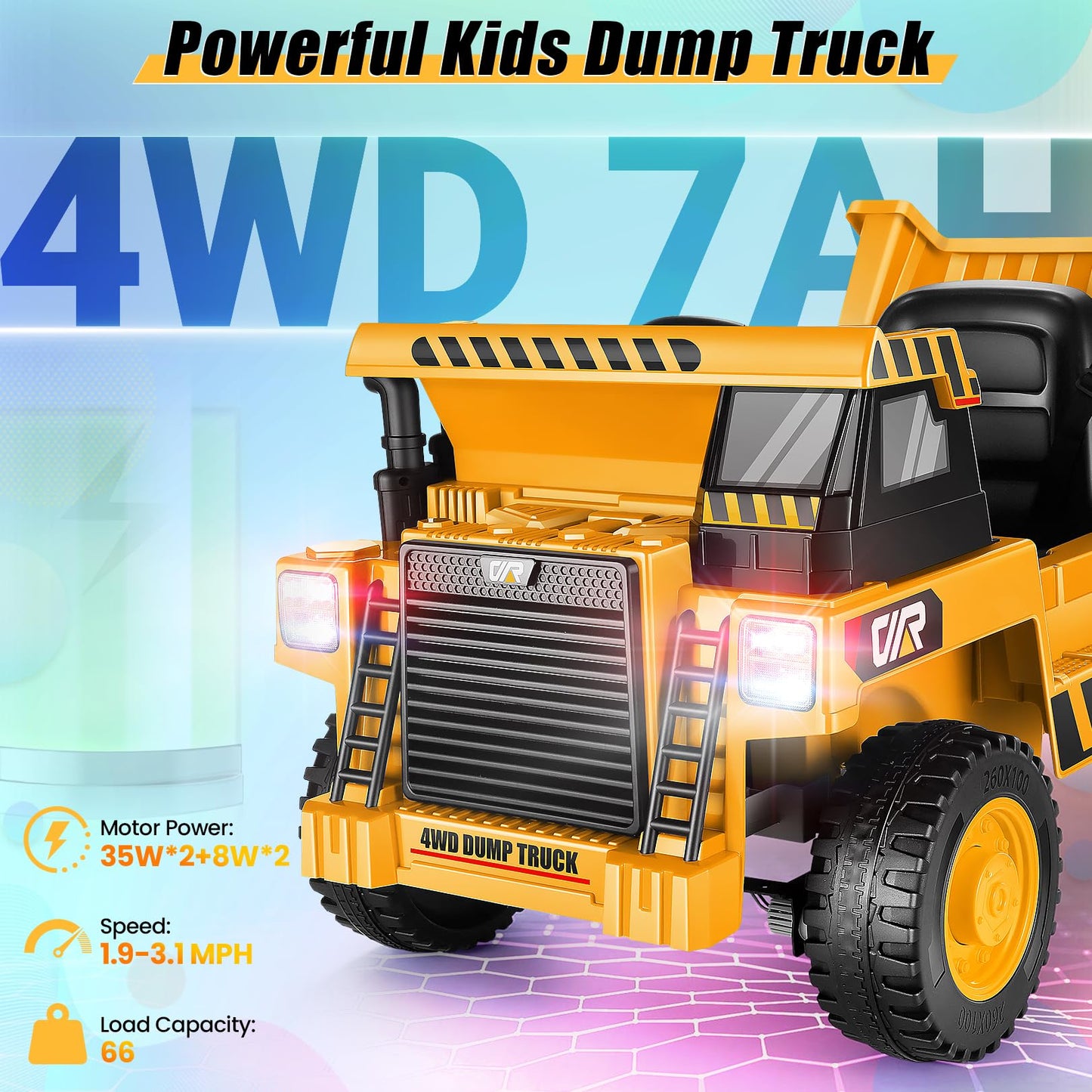 Hikole Ride On Dump Truck For Kids, Electric Cars With Remote Control, Dump Bed, Shovel, Bluetooth, Music Player, Ride On Construction Vehicles For Kids 4-8, Yellow
