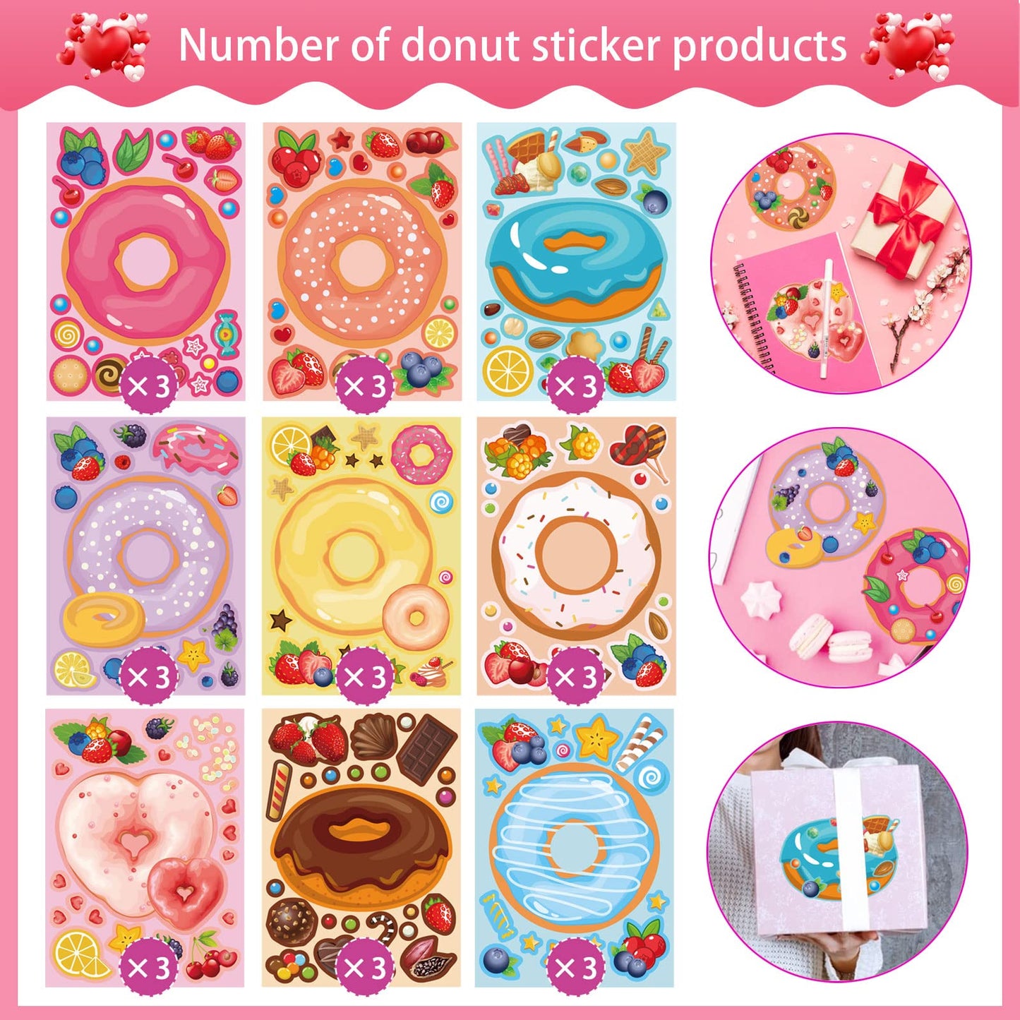 27 Sheets Make A Face Donut Stickers For Kids Make Your Own Dessert Stickers Mix And Match Sweets And Treats Fruit,Donut Themed