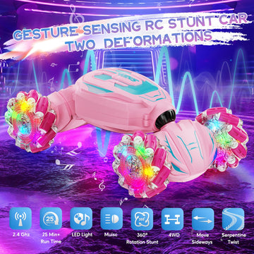 Snaiio Remote Control Car - Gesture Sensing Stunt 2.4GHz 360 Rotating 4WD Transform RC Car, Brithday Gift for Girls 4 5 6 7 8 9
