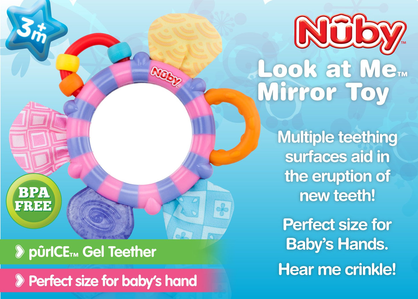 Nuby Look-At-Me Mirror Teether Toy, Colors May Vary
