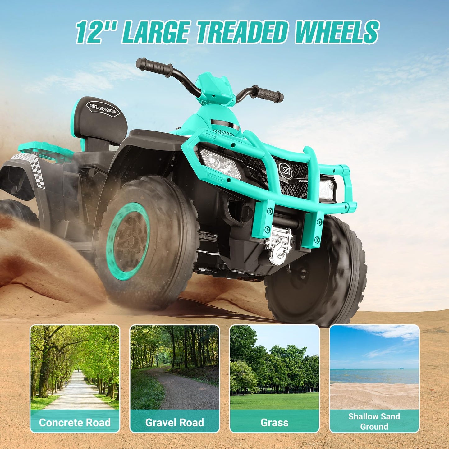 Elemara 2 Seater Kids Atv,Big Kids Ride On Atv Electric 4 Wheeler With 10Ah Battery, 4Mph Max Speed, Electric Car,Led Headlights