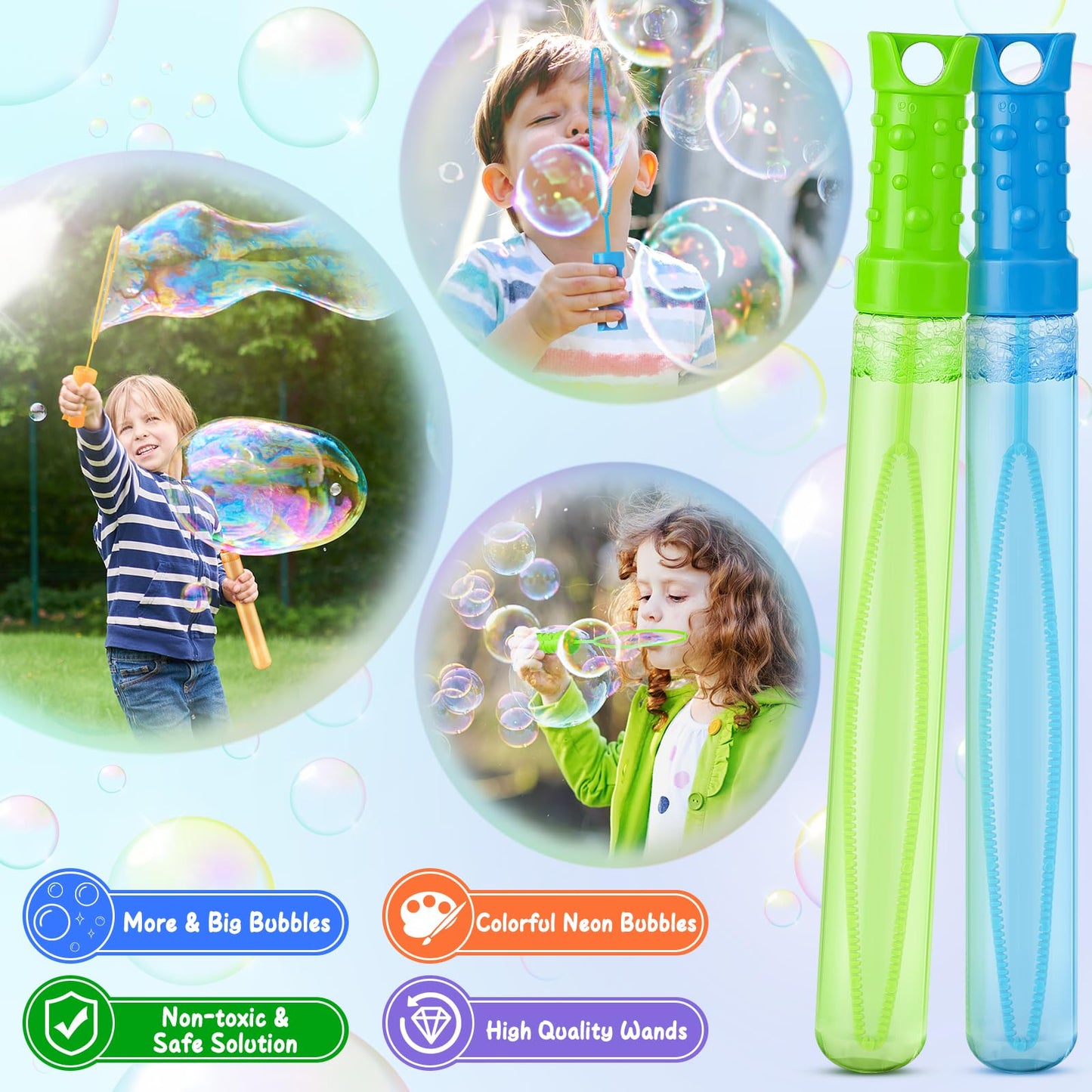 Jumlys 36 Pack Big Bubble Wands Bulk In 6 Colors, Bulk Party Favors For Kids, Ideal For Easter, Summer, Halloween, Valentine, Sc