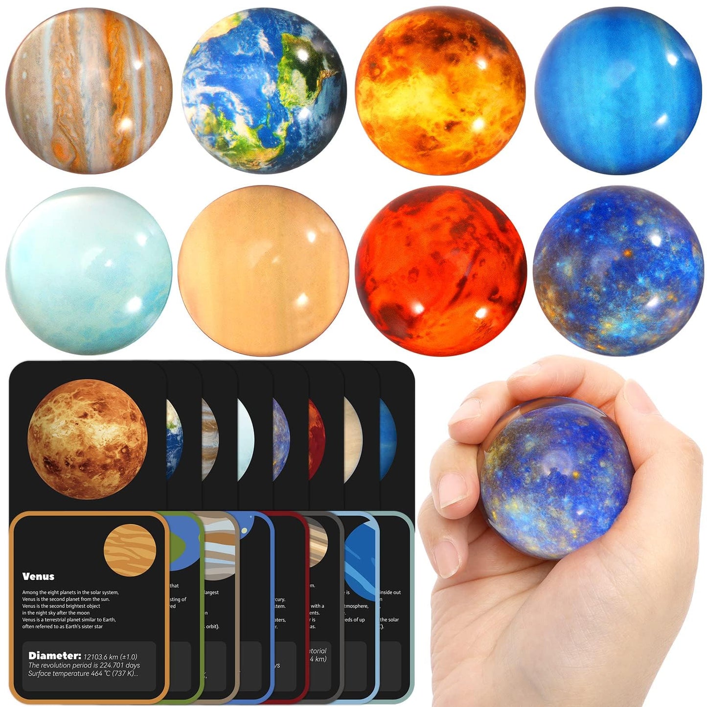 Pllieay 16Pcs Solar System For Kids, Solar System Planets Toys - Eight Planets Bouncy Balls+Planetary Flashcards For Kids Party Favors, Educational Space Toys