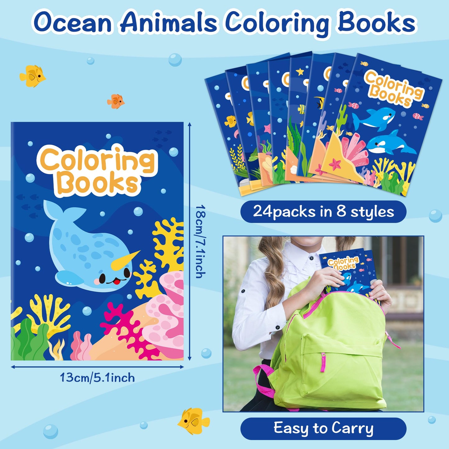 Japbor Ocean Animals Coloring Books - 24Pcs Under The Sea Mini Colouring Book Bulk For Kids Party Favors, Sea Animal Summer Diy