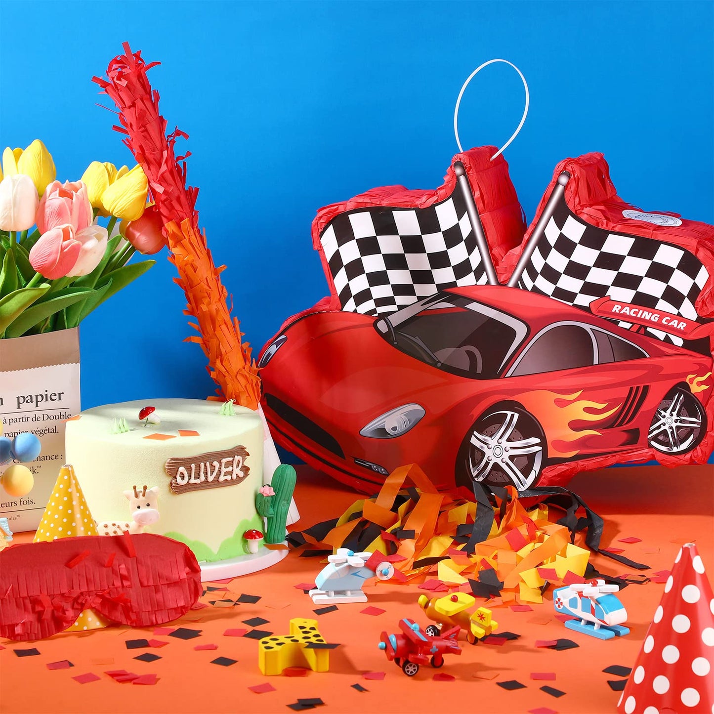 Cars Piata Race Car Piata Supplies Racing Party Piata Decoration Supplies with Blindfold Bat 16.6 x 12.4 x 3.3 Racecar Piata Bun