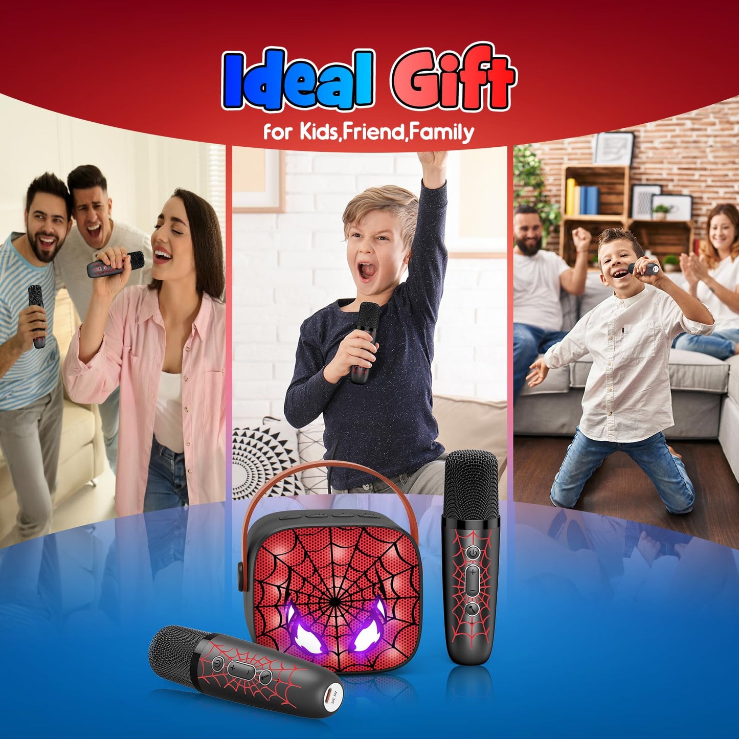 Cool Mini Karaoke Machine Toys: Kids Toys Birthday Gifts Age 3-12+ LED Portable Bluetooth Speaker with 2 Wireless Microphone Gif