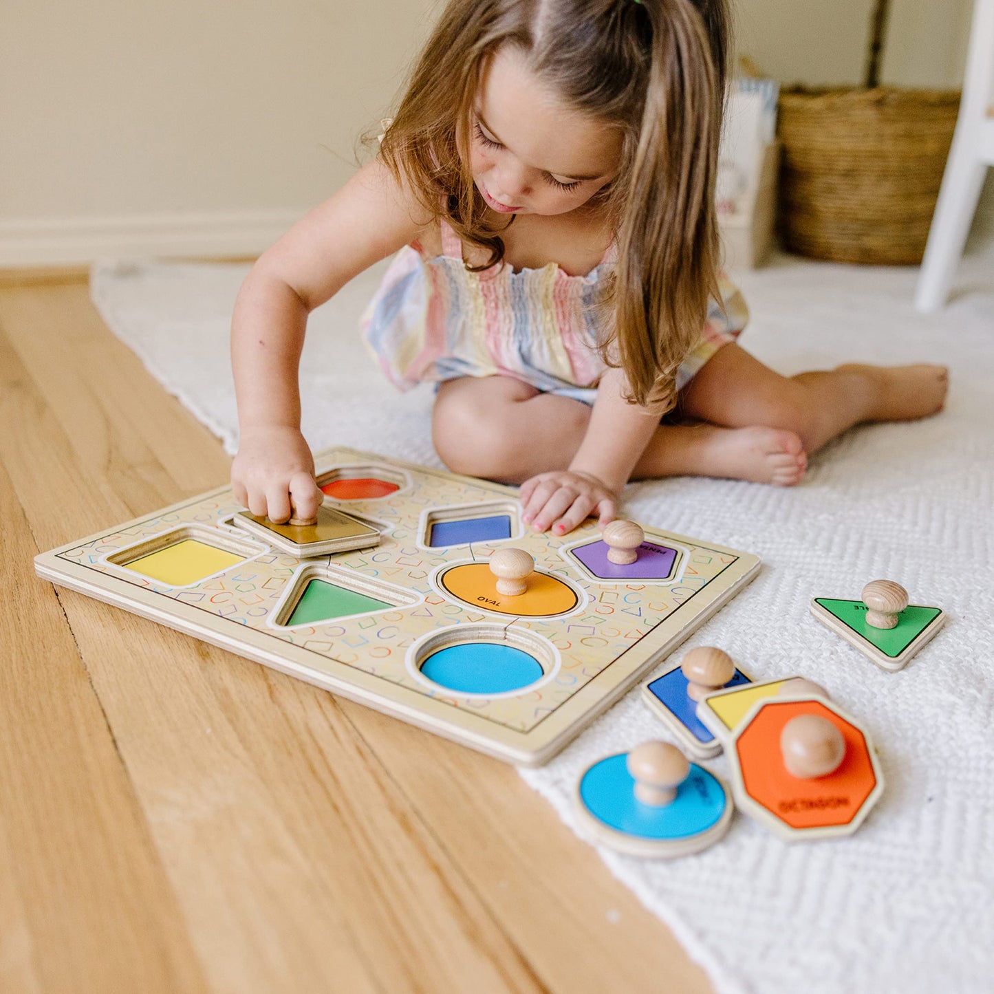 Melissa & Doug Geometric Shapes Lg Peg Puzzle Puzzles Wooden Toy 3+ Gift for Boy or Girl