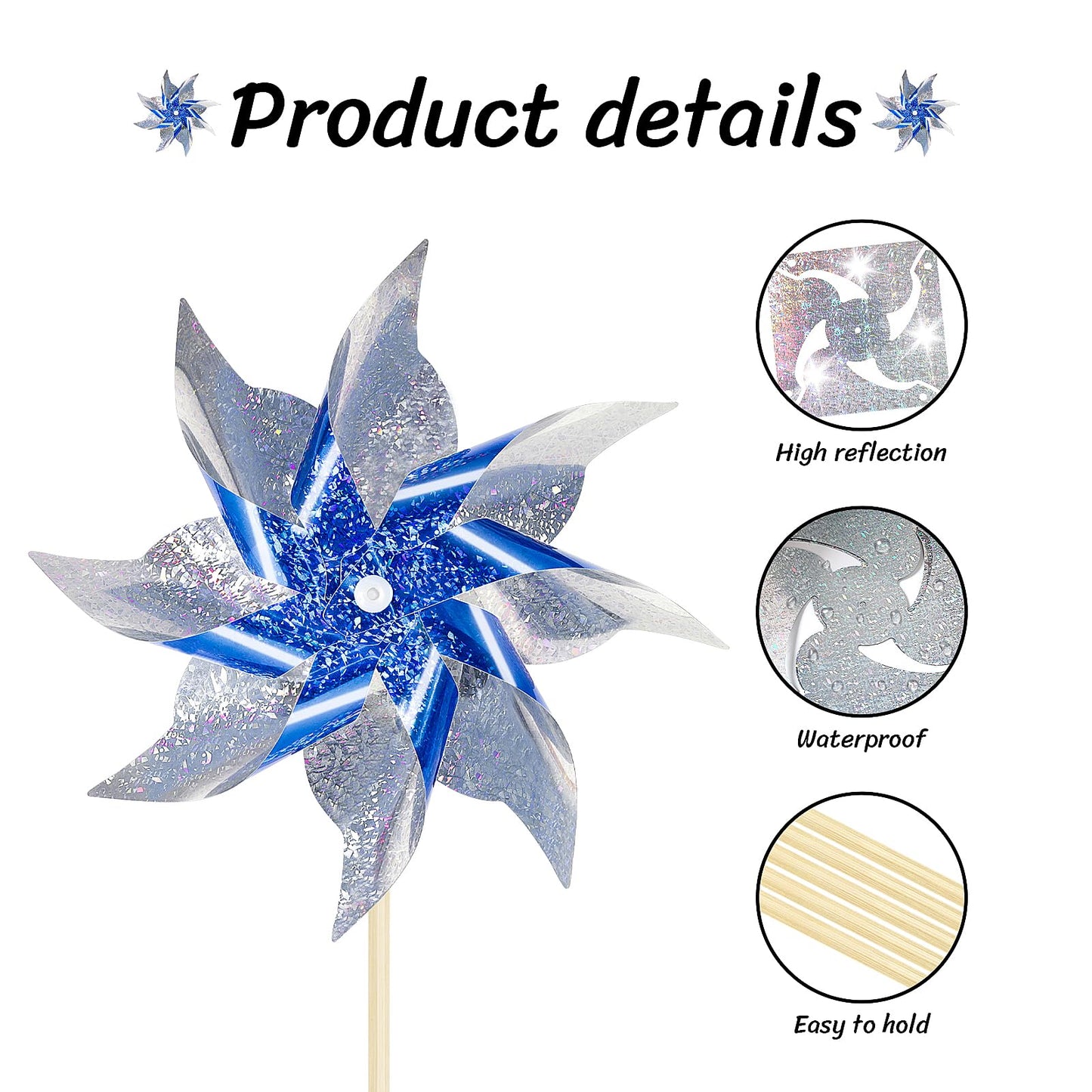 10 Pack Reflective Pinwheels For Yard And Garden, Wind Spinners Outdoor Bird Scare Devices, Sparkly Windmills For Garden Decor S
