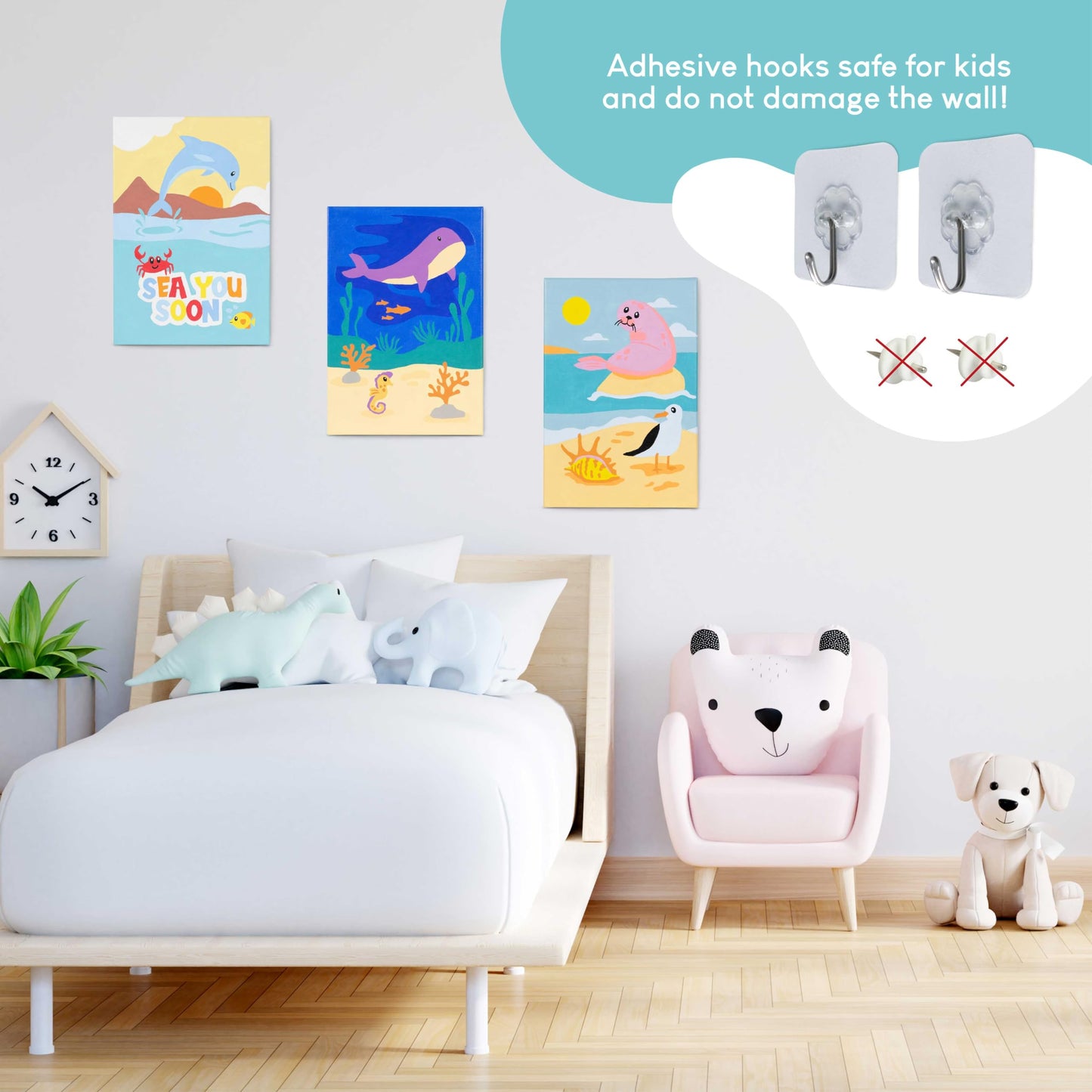 Bonnyco Paint By Numbers Kit For Kids Sea Animals Pack 3 Canvas Paint By Number Canvas Framed, Ocean Gifts For Kids, Arts And Crafts 4-6 8-12 Pintar Por Numeros Pre Drawn Painting Under Sea Crafts