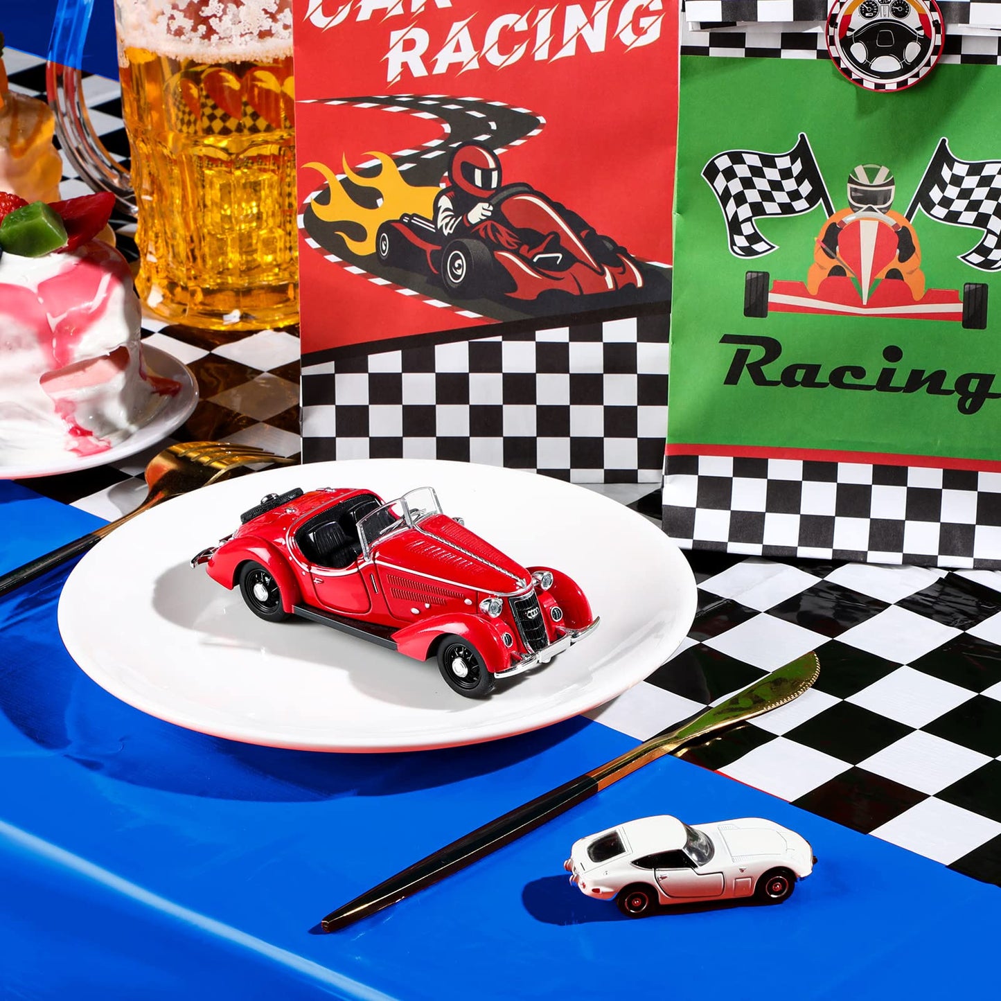 Irenare Car Birthday Party Supplies Racing Party Decorations Road Tablecloth Racetrack Table Runner Table Covers For Kids Boy Car Theme Birthday Party, 54 X 108 Inch (Blue,3 Sheets)
