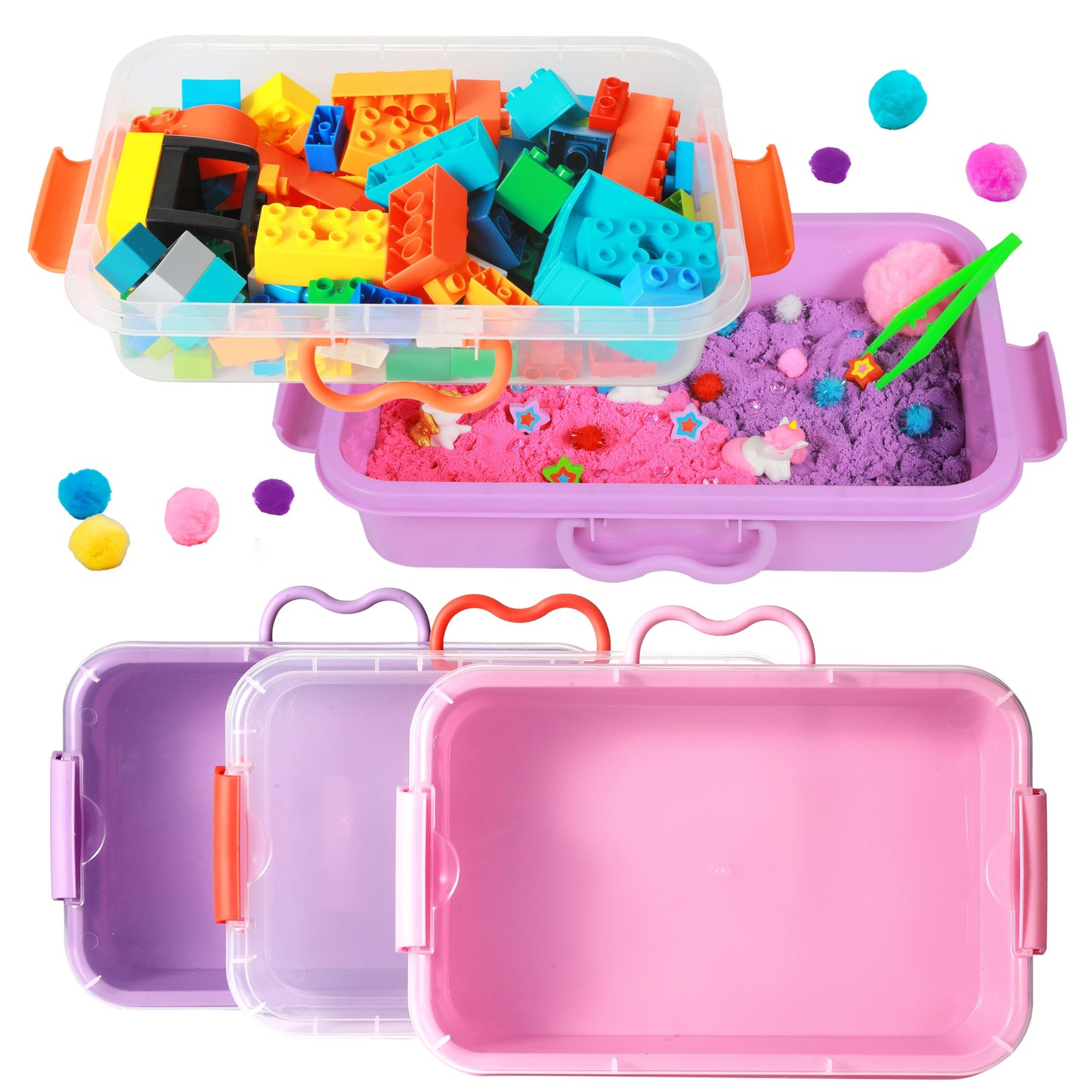 Carolart 3 Pack,Empty Sensory Bin,13.5 Inch Storage Container,Portable Plastic Storage Bins, Stackable Play Tray For Toys,Arts,C