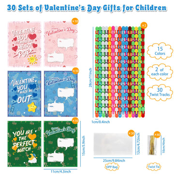 Dbpbtou 30 Pack Valentines Day Gifts For Kids-Wacky Tracks With Valentines Cards, Fidget Snake Puzzles Toys For Stress Relief, V