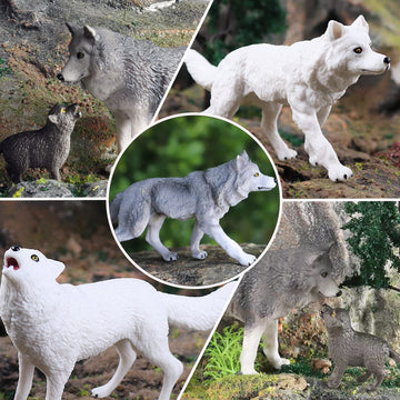 RCOMG Wolf Toy Figures - 8PCS Realistic PVC Jungle Animal Figurines for Kids - Clear