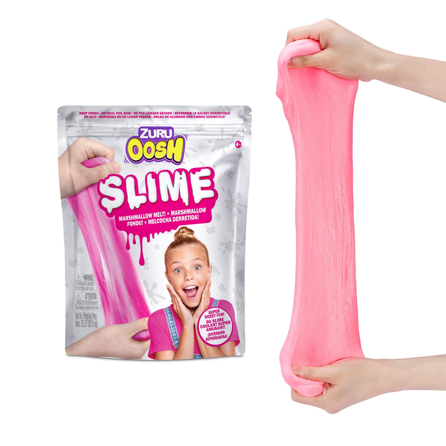 Oosh Slime Large Foilbag 800G (Pink) By Zuru, Gooey Slime And Epic Stretchy Slime For Girls And For Kids