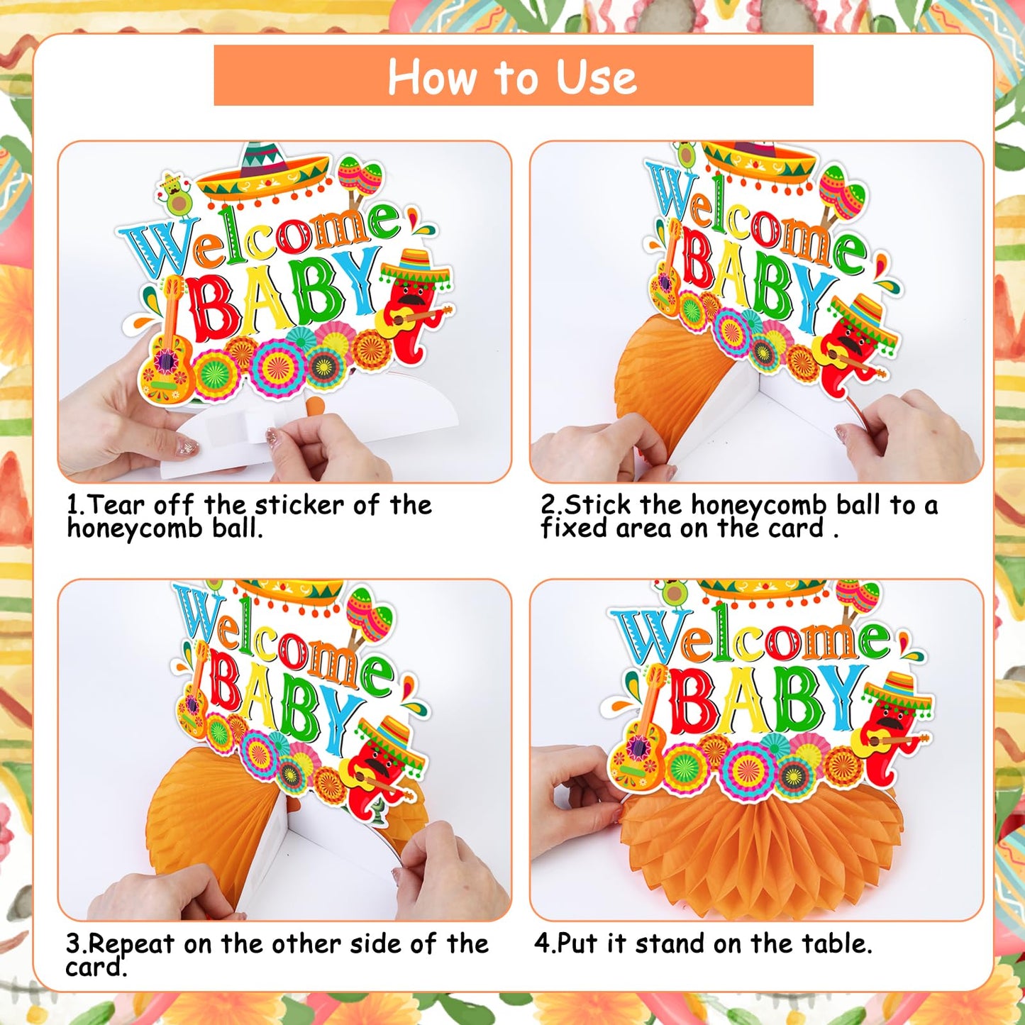 JOYMEMO 8 Pieces Mexican Fiesta Baby Shower Honeycomb Centerpieces - Taco Bout Decorations, A Little Baby is On The Way Table To