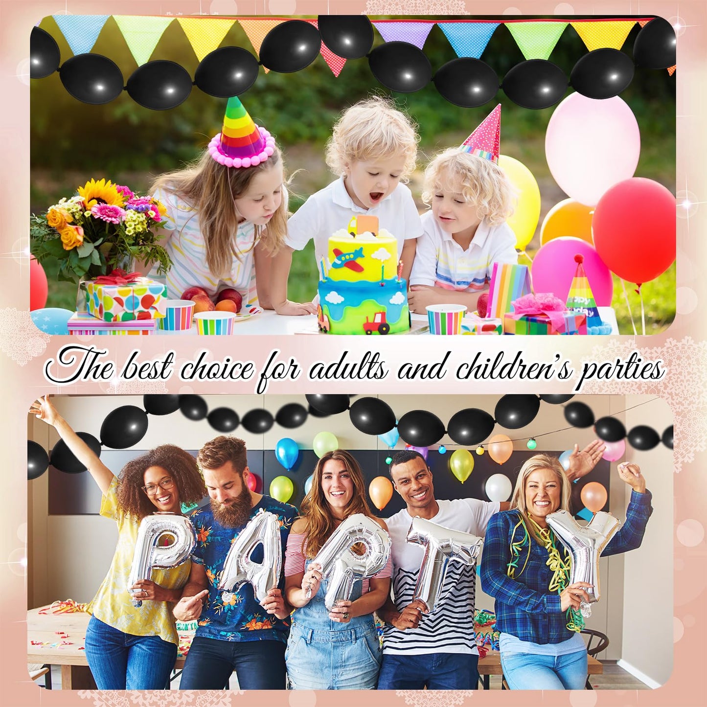 Meanplan 100 Pcs Link Balloon Linking Balloon Latex Linkable Balloons Connected Wedding Party Decoration(Black,6 Inch)