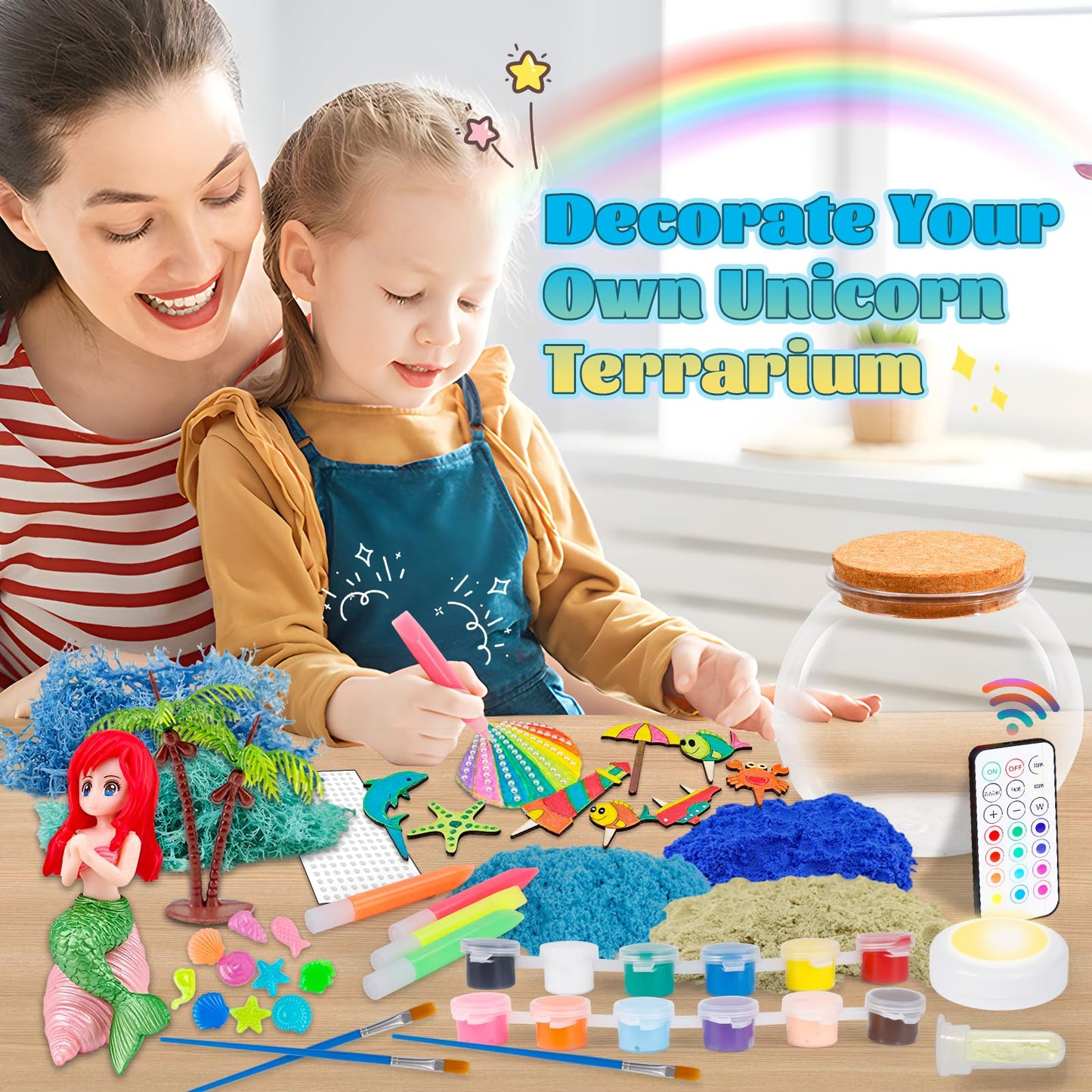 Mermaid Terrarium Kit For Kids - Arts & Crafts Activities Sets With Glow In The Dark Painting - Diy Mermaid Toys Birthday Gifts For Girls Age 5, 6, 7, 8, 9, 10, 11 & 12 Year Old(Mermaid Terrarium)