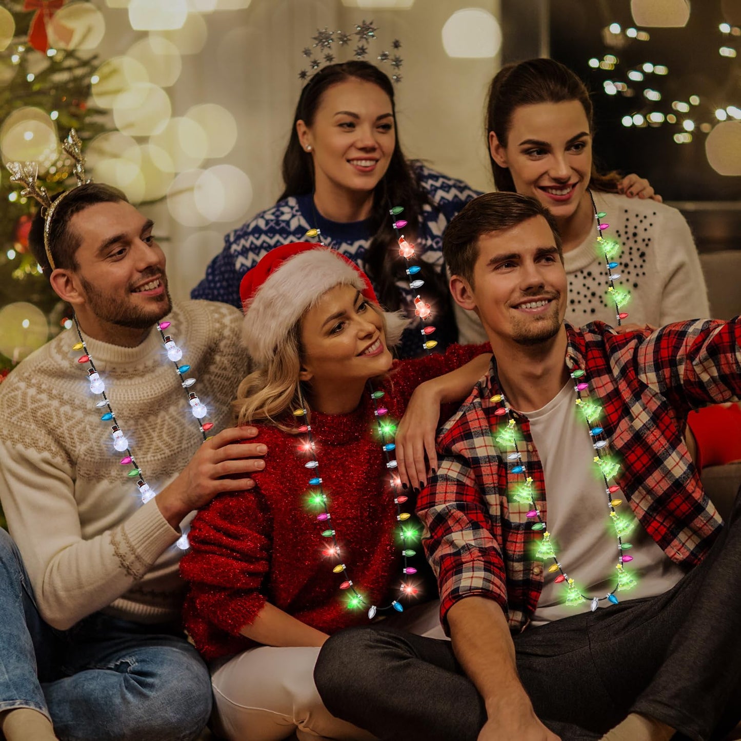 Christmas Party Favors, 8PCS Christmas Light Necklace, Christmas Accessories Colorful Bulbs, 3 Modes Light Up Christmas Necklace