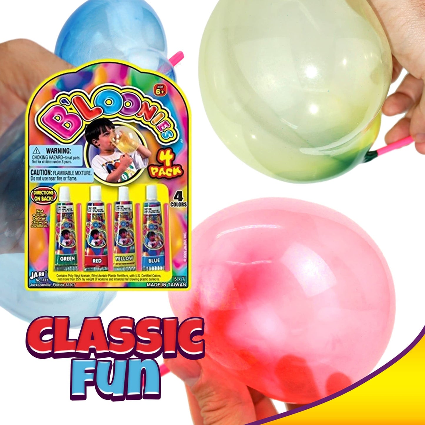 Ja-Ru B'Loonies Plastic Balloons Variety 4 (48 Tubes In 12 Packs) Great Original Bloonies Bubble Making Toy Classic Retro Toys Fok Kids And Adults. Fidget Toy Party Favor For Kids Birthdays. 771-12A