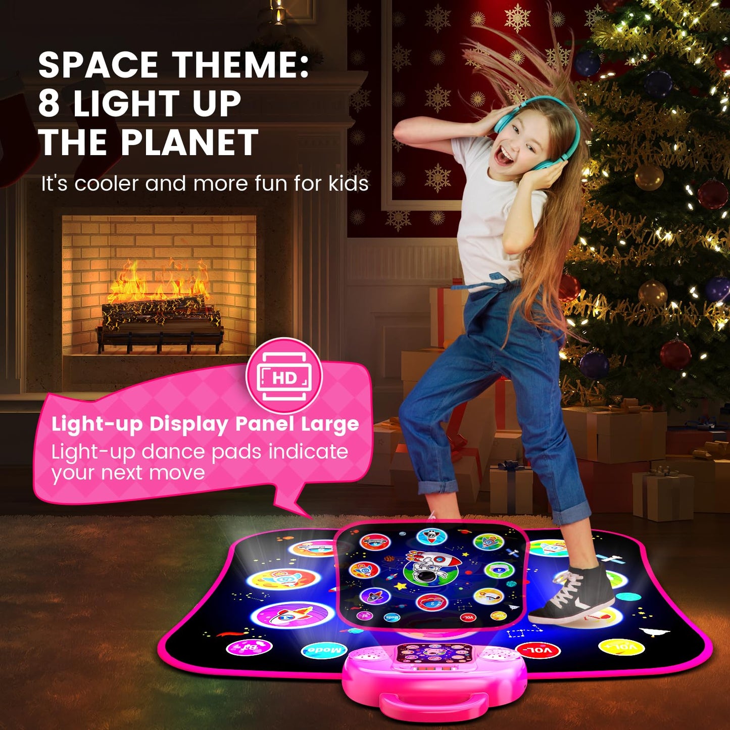 JAMLAMQ Pink Dance Mat Toys for Ages 5-12, Bluetooth Electronic Dance Pad for Kids, Perfect Birthday Gifts for Girls