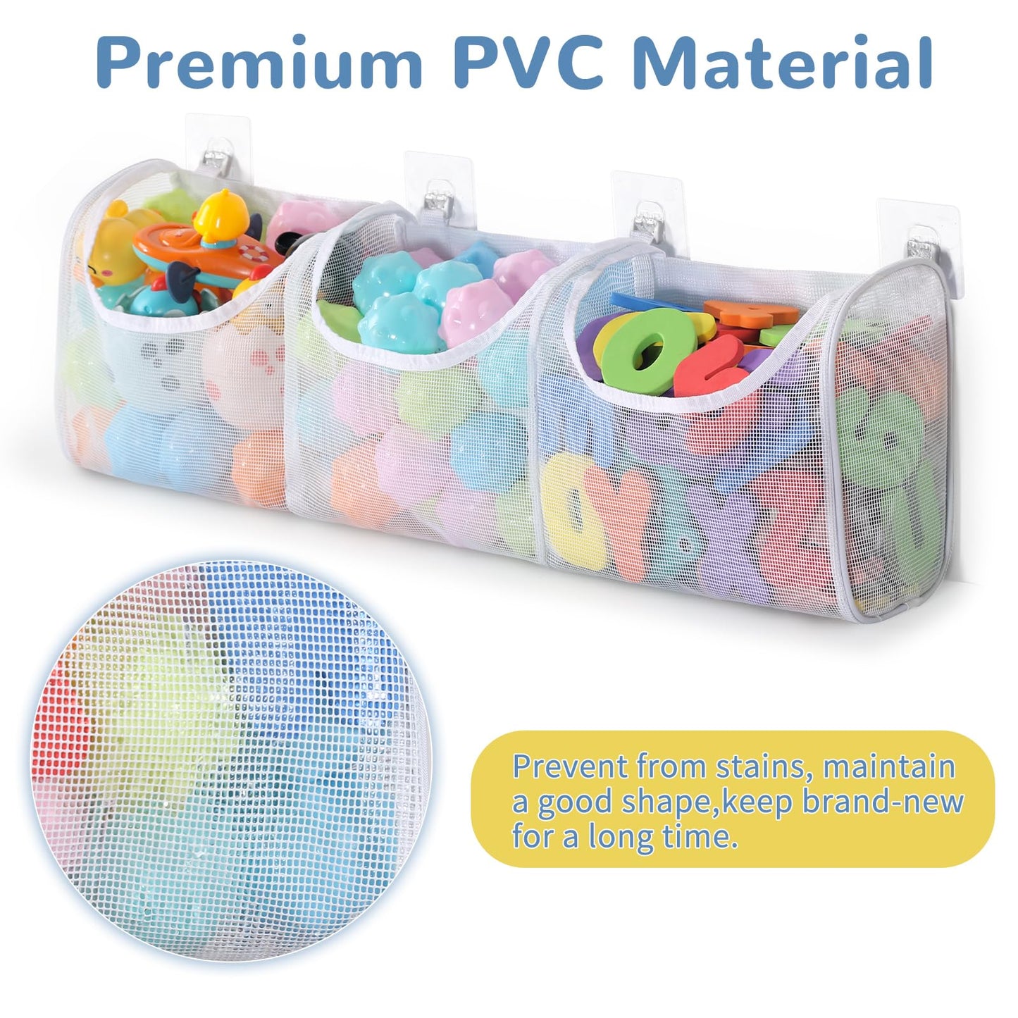 Docmon Bath Toy Storage, Large Capacity 3 Compartments Bathtub Toy Storage, Opening Bath Tub Toy Holder Organizer, Mesh Shower C