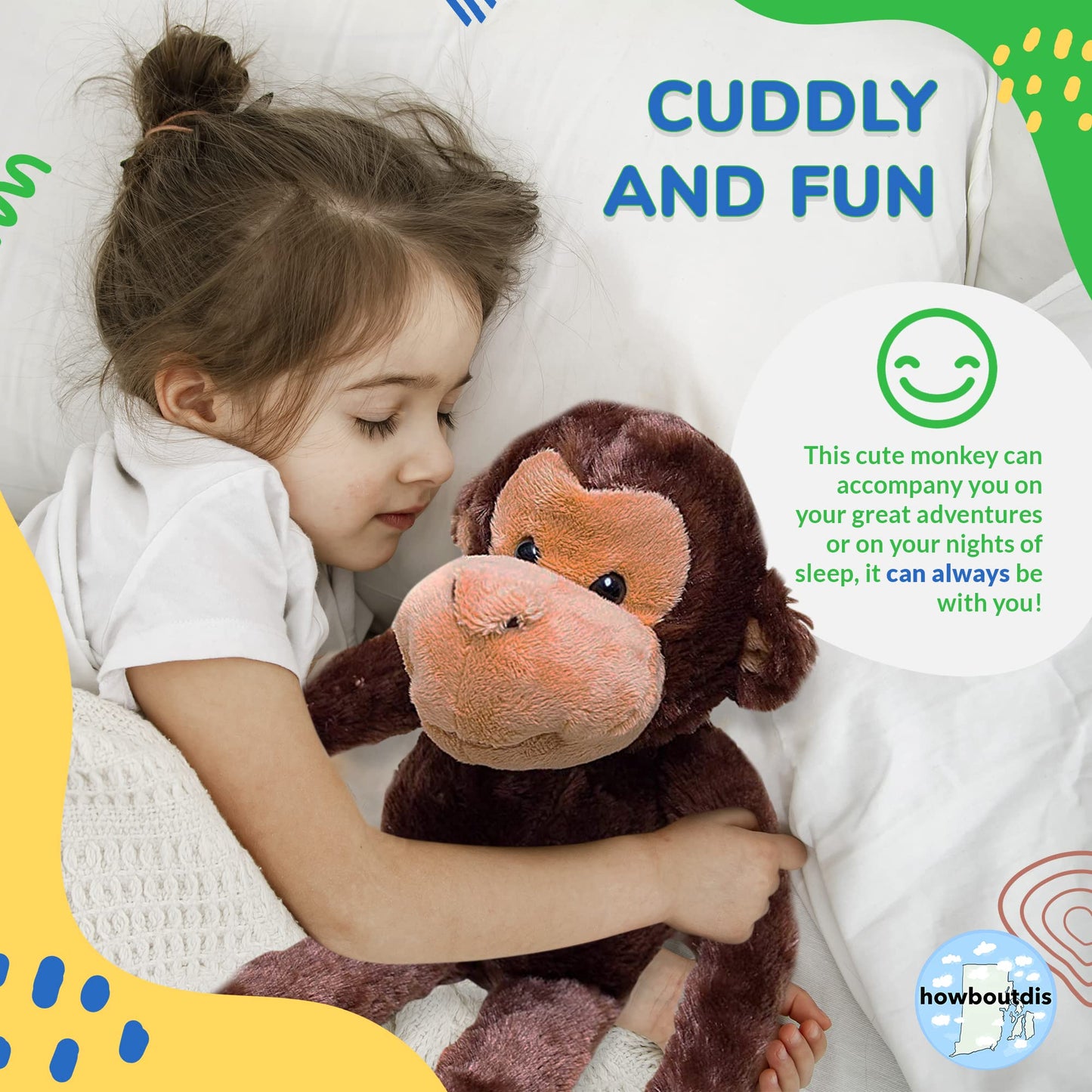 Howboutdis 24-Inch Hanging Monkey Stuffed Animal – Hands Connect To Feet - Monkey Toy With Specially Designed Ultra Soft Plush Feel - Great Gift For Kids Ages 3+